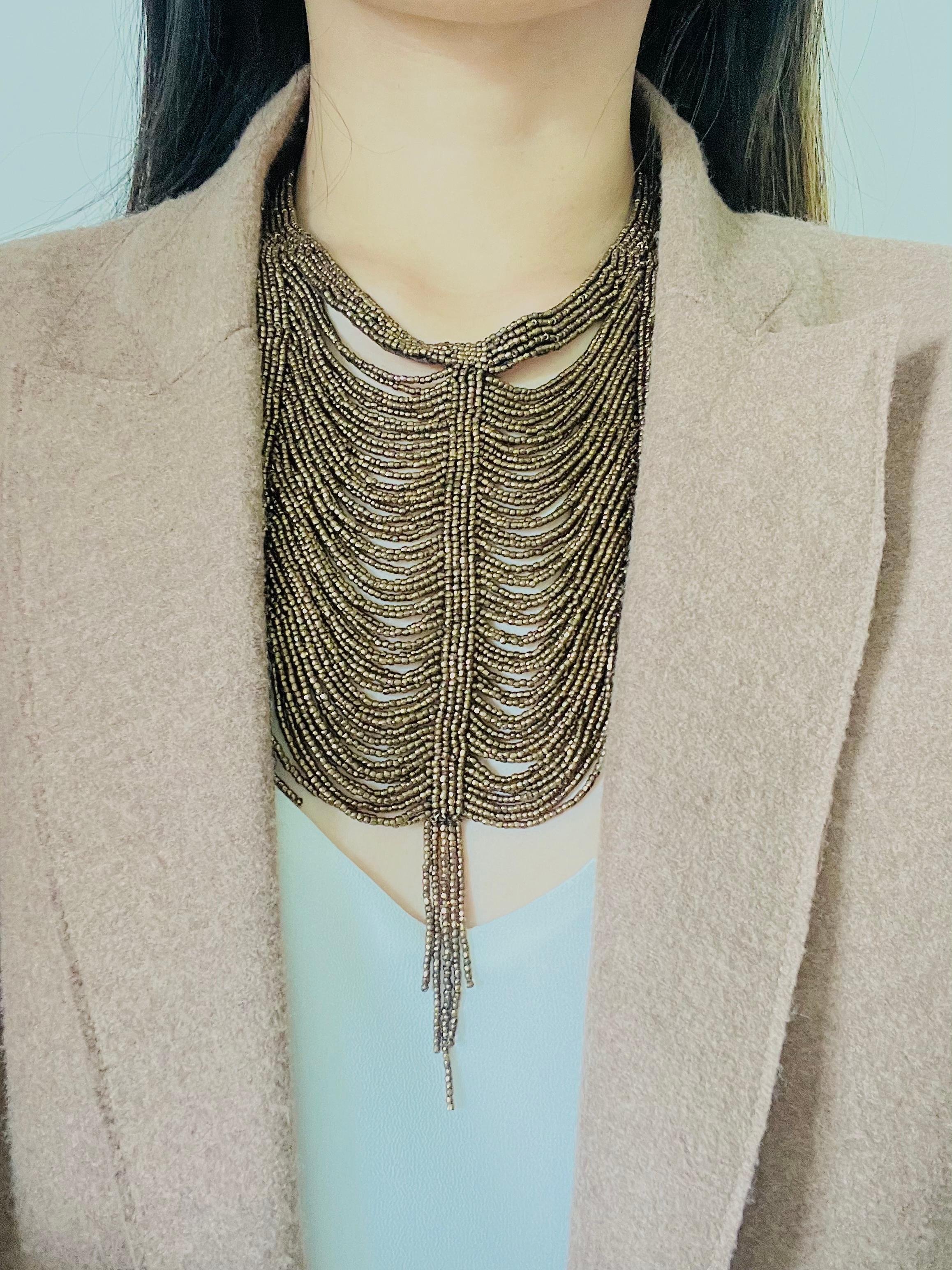 CHRISTIAN DIOR by John Galliano 1997 Masai Beads Crystals Bronze Bib Necklace For Sale 3