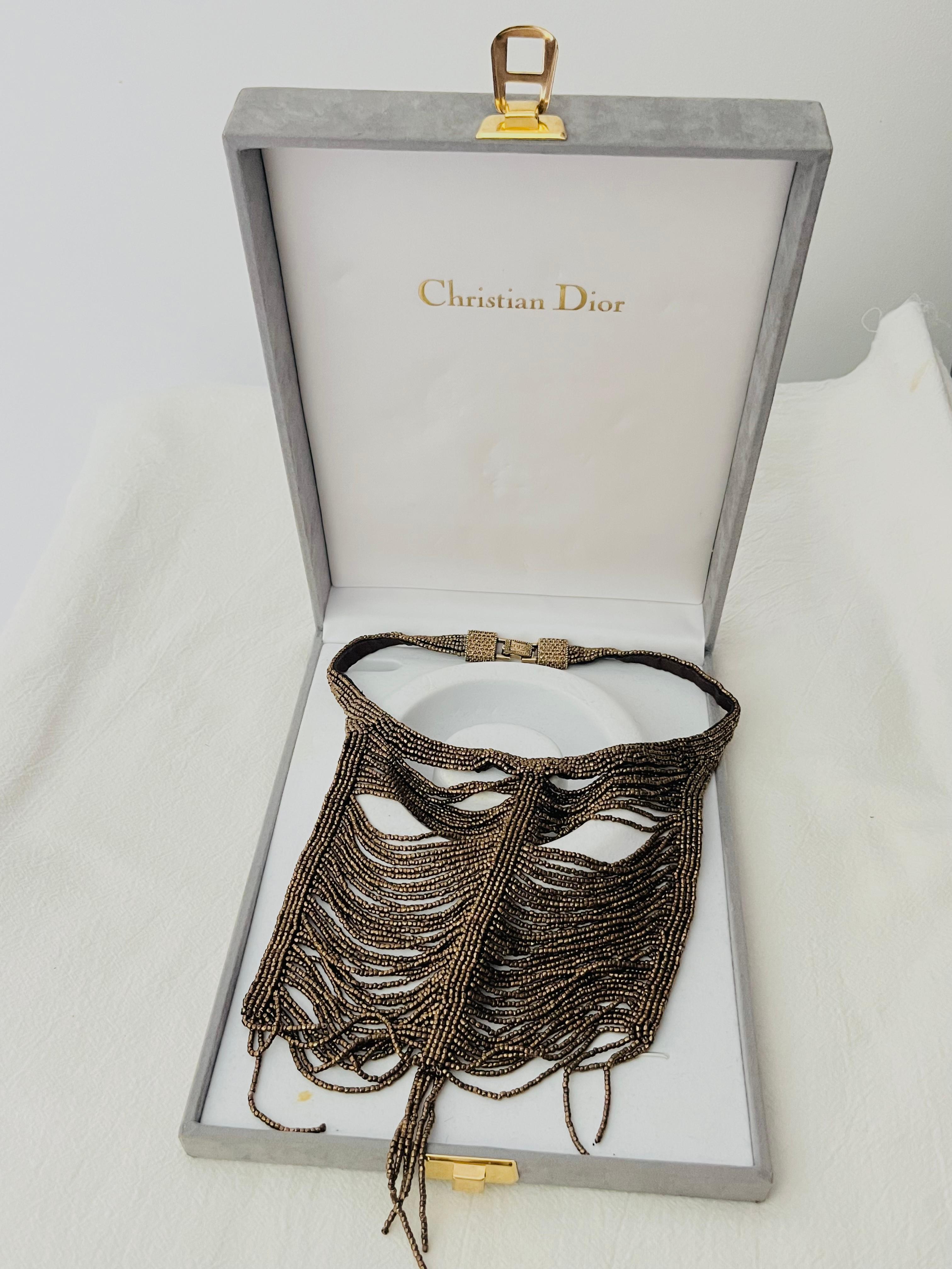 CHRISTIAN DIOR by John Galliano 1997 Masai Beads Crystals Bronze Bib Necklace For Sale 4