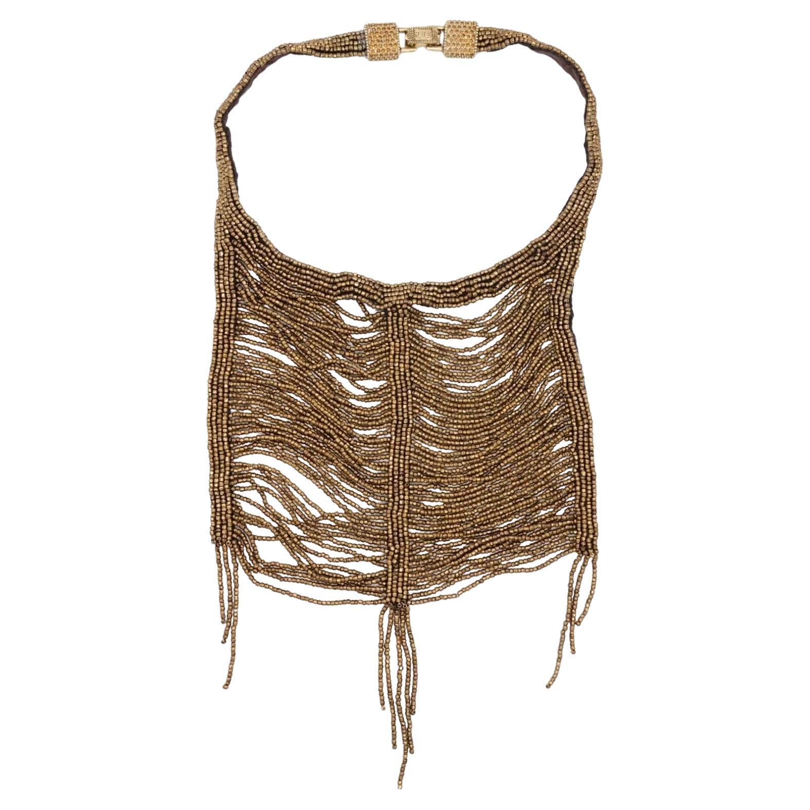 CHRISTIAN DIOR by John Galliano 1997 Masai Beads Crystals Bronze Bib Necklace For Sale