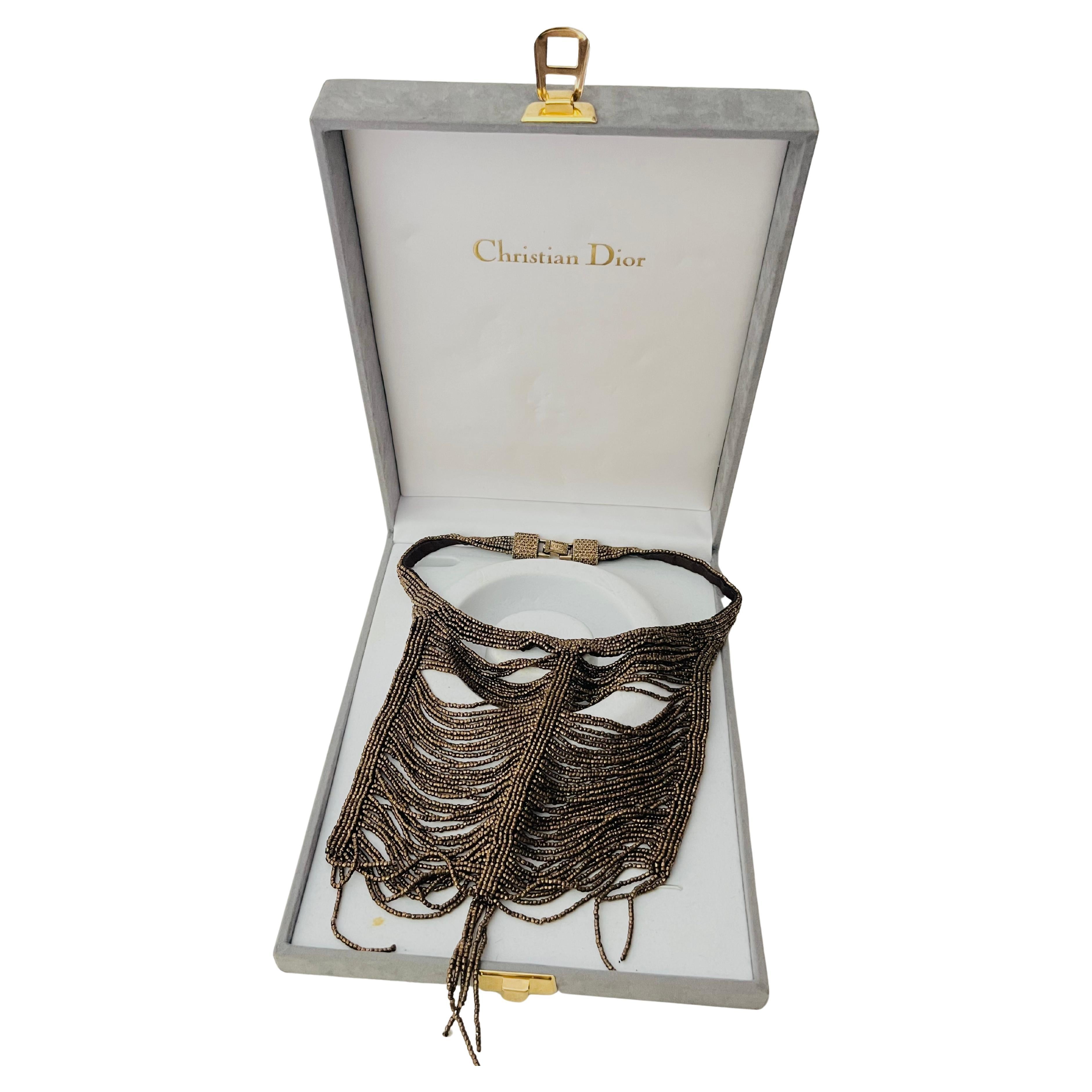 CHRISTIAN DIOR by John Galliano 1997 Masai Beads Crystals Bronze Bib Necklace en vente