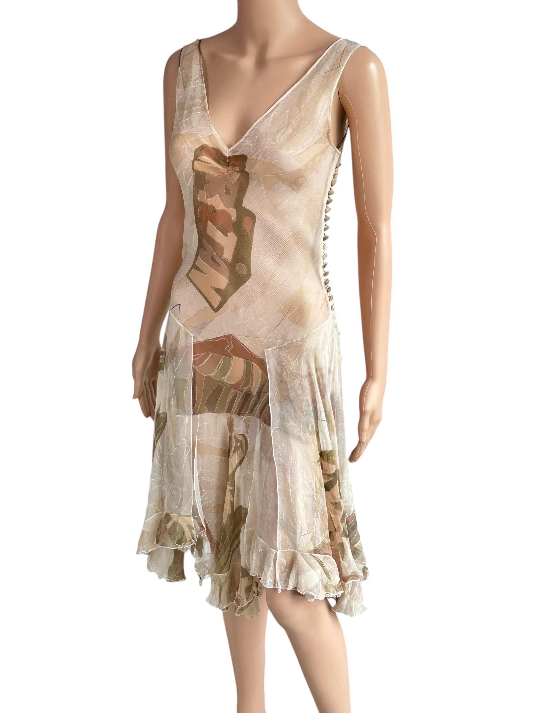 Beige Christian Dior by John Galliano F/W 2001 Logo Sheer Bias Cut Slip Dress For Sale