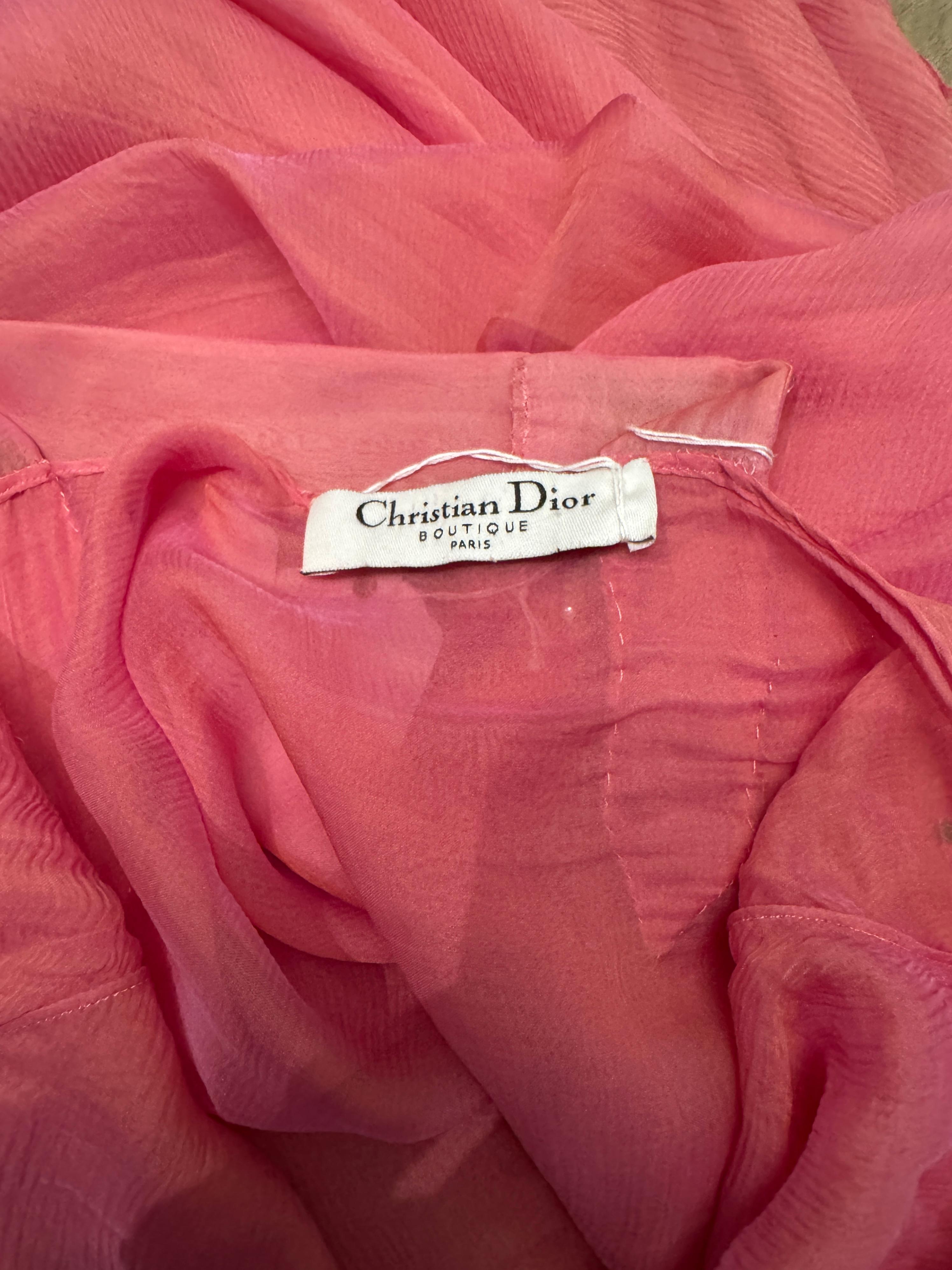 Christian Dior by John Galliano 2000s Rosa & Gold Chiffon Abendkleid Rhinesto im Angebot 3