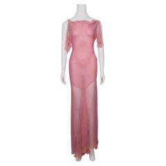 Christian Dior by John Galliano 2000s Pink & Gold Chiffon Evening Dress Rhinesto