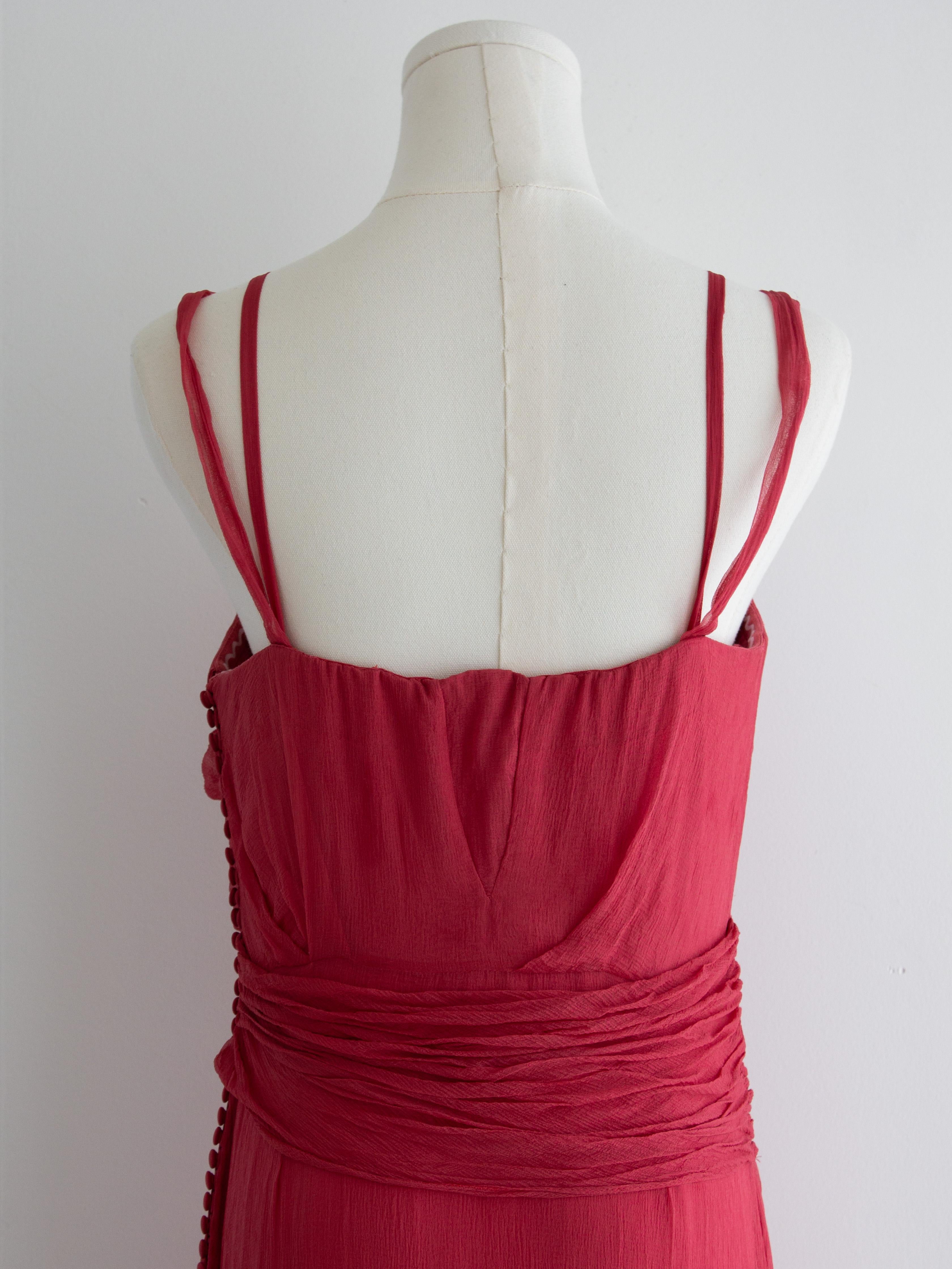 Christian Dior By John Galliano for Christian Dior 2000s Robe en soie froncée rose pastèque en vente 5