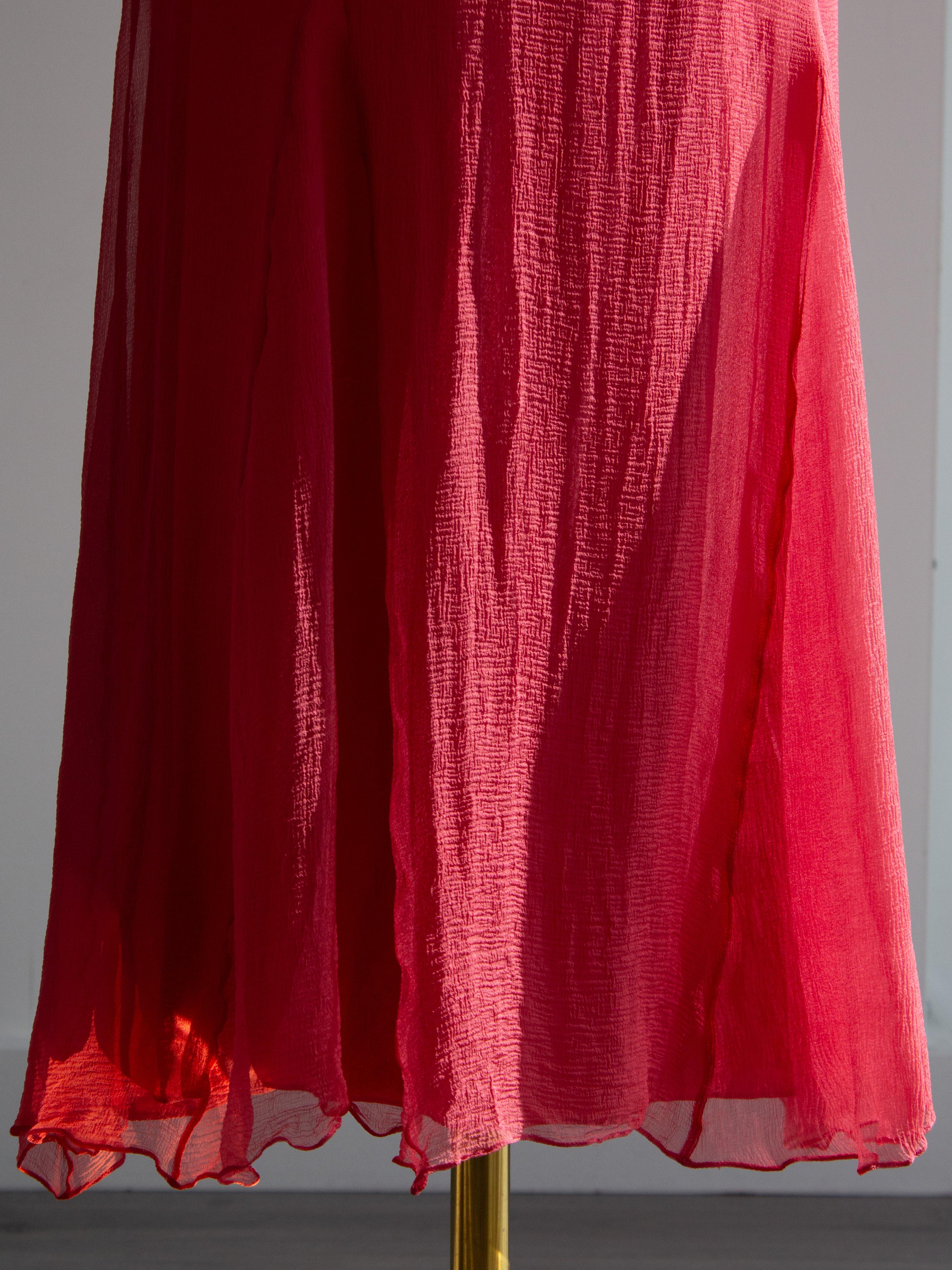 Christian Dior By John Galliano for Christian Dior 2000s Robe en soie froncée rose pastèque en vente 7