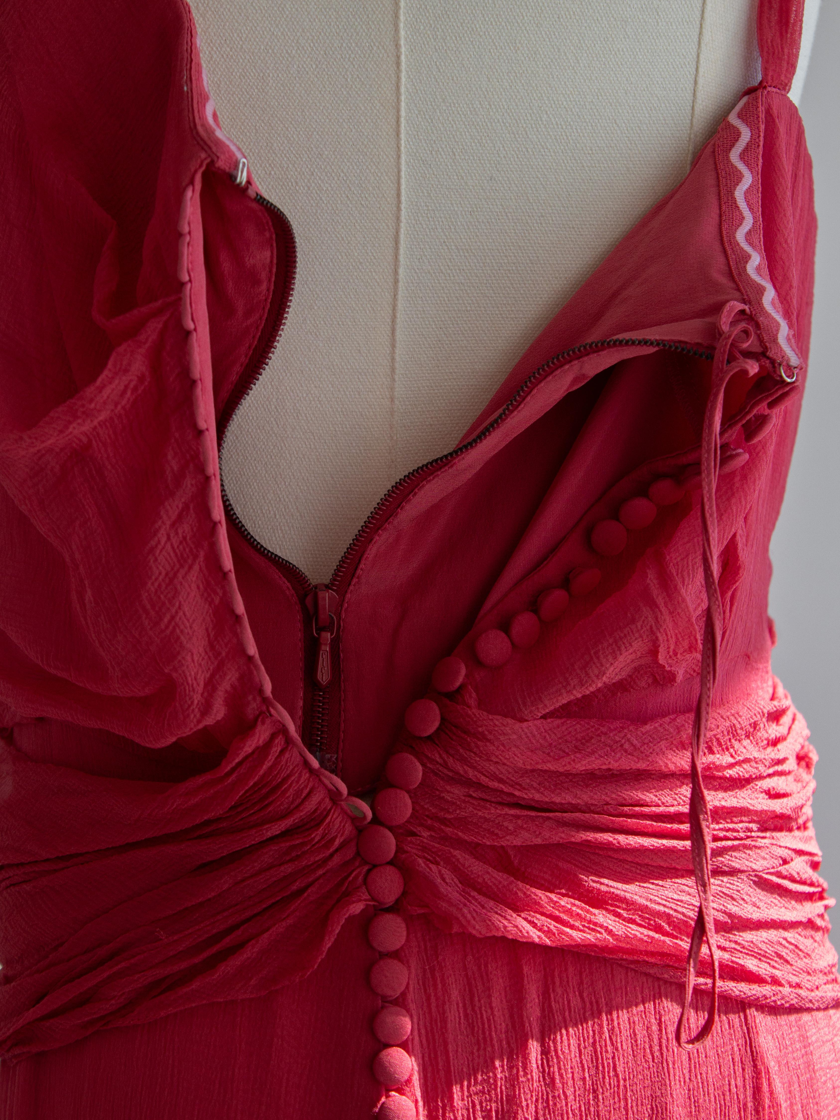 Christian Dior By John Galliano for Christian Dior 2000s Robe en soie froncée rose pastèque en vente 8
