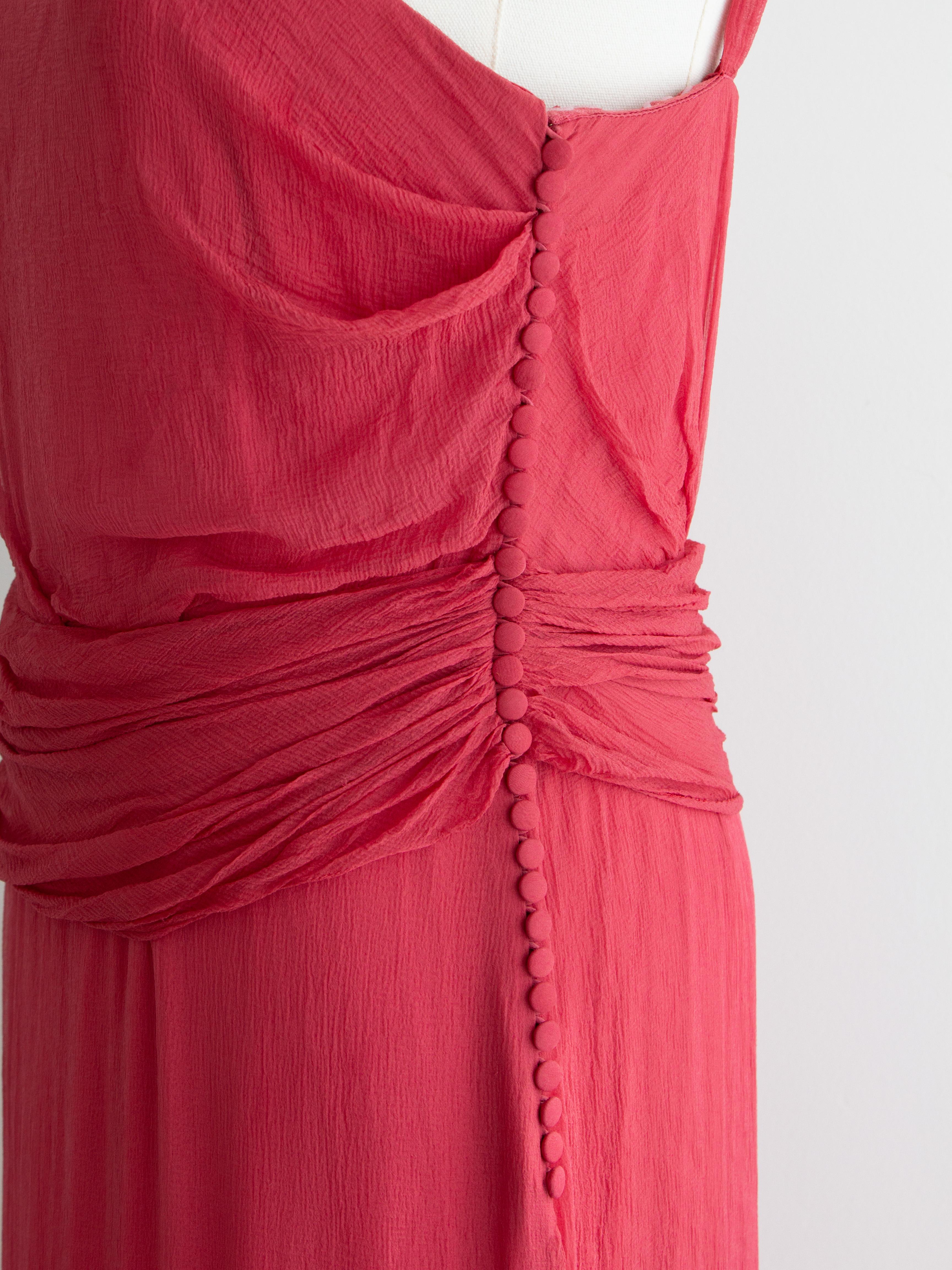 Christian Dior By John Galliano for Christian Dior 2000s Robe en soie froncée rose pastèque Bon état - En vente à Jersey City, NJ