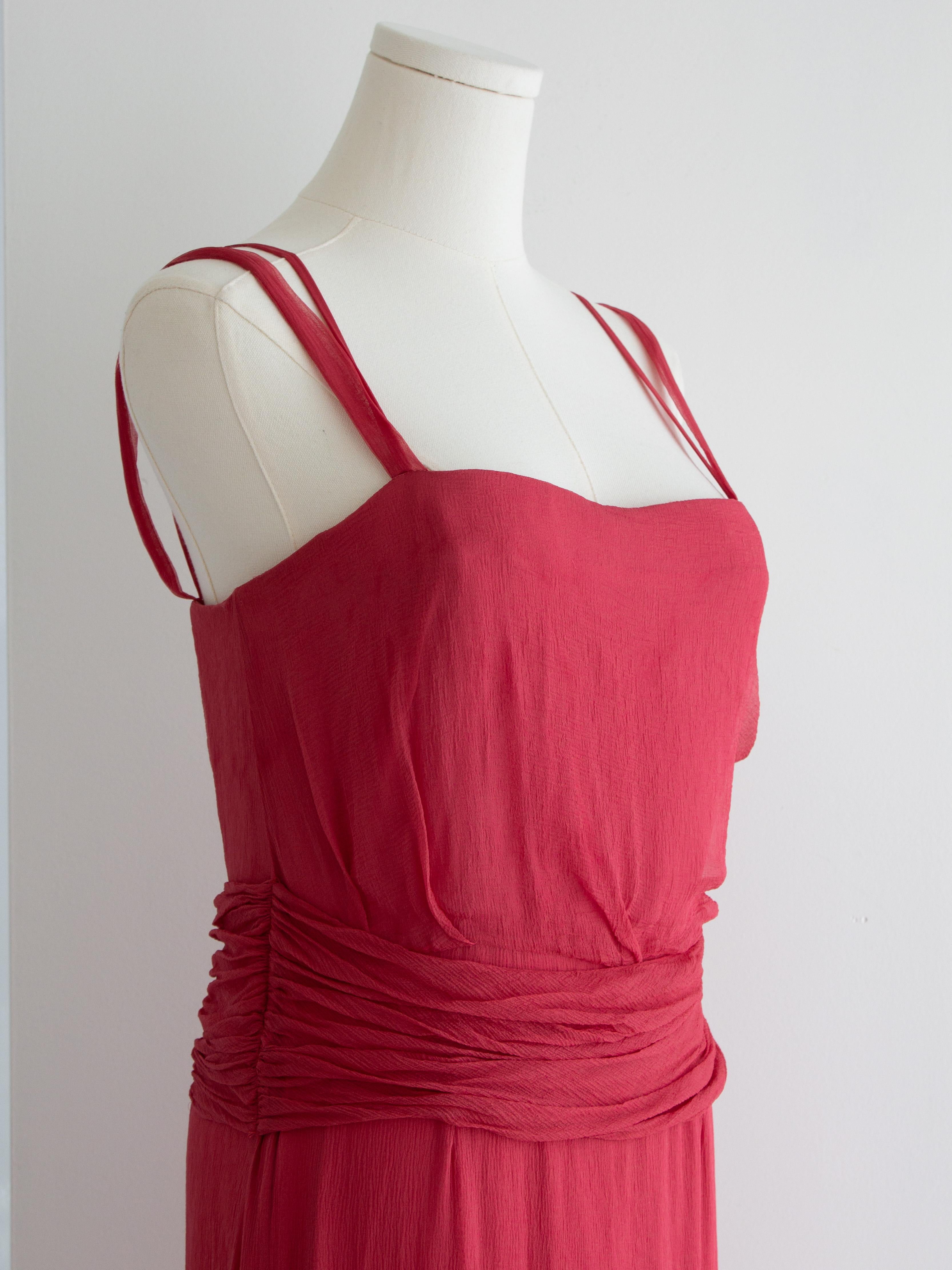 Christian Dior By John Galliano for Christian Dior 2000s Robe en soie froncée rose pastèque Pour femmes en vente