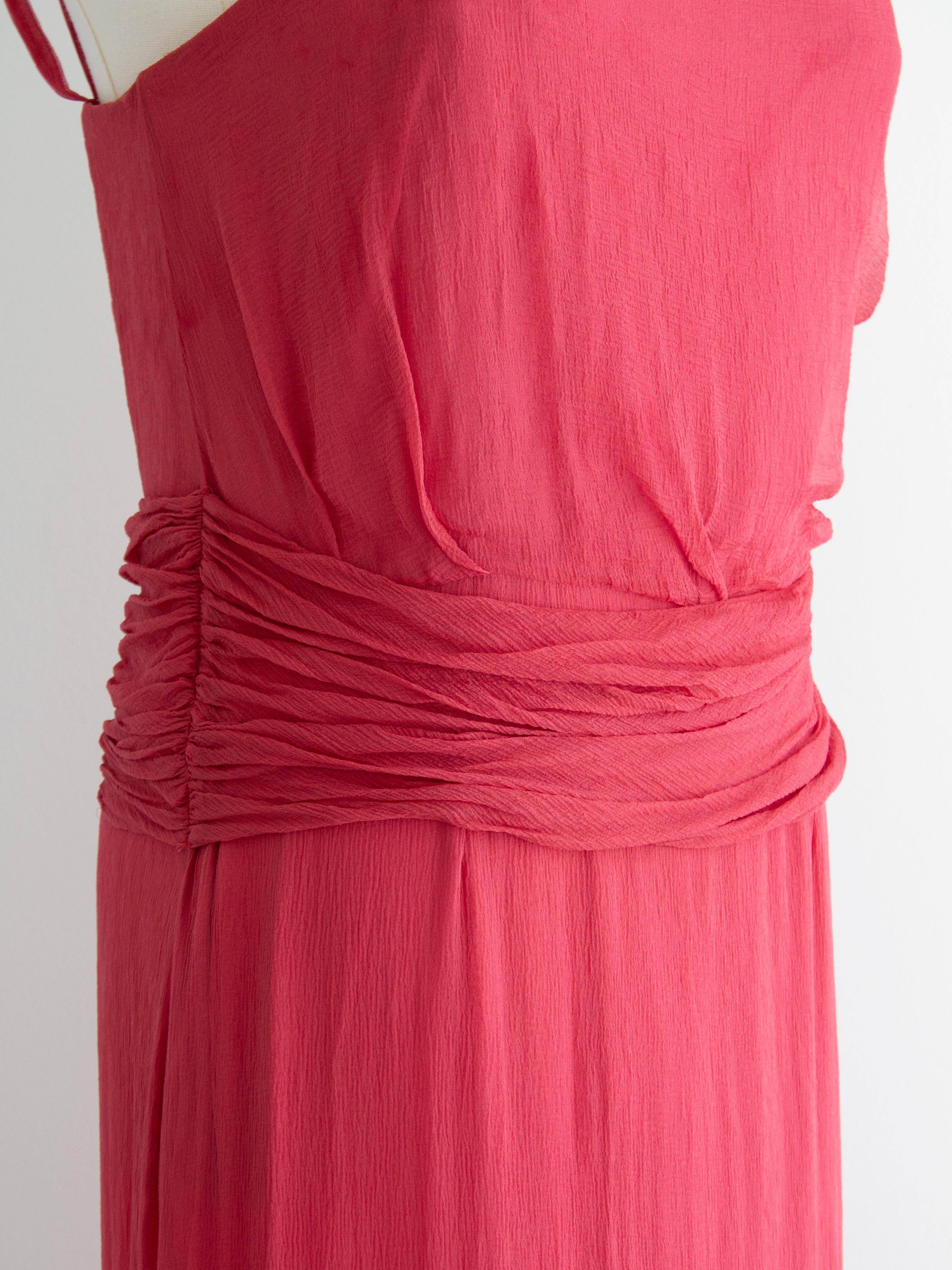 Christian Dior By John Galliano for Christian Dior 2000s Robe en soie froncée rose pastèque en vente 1