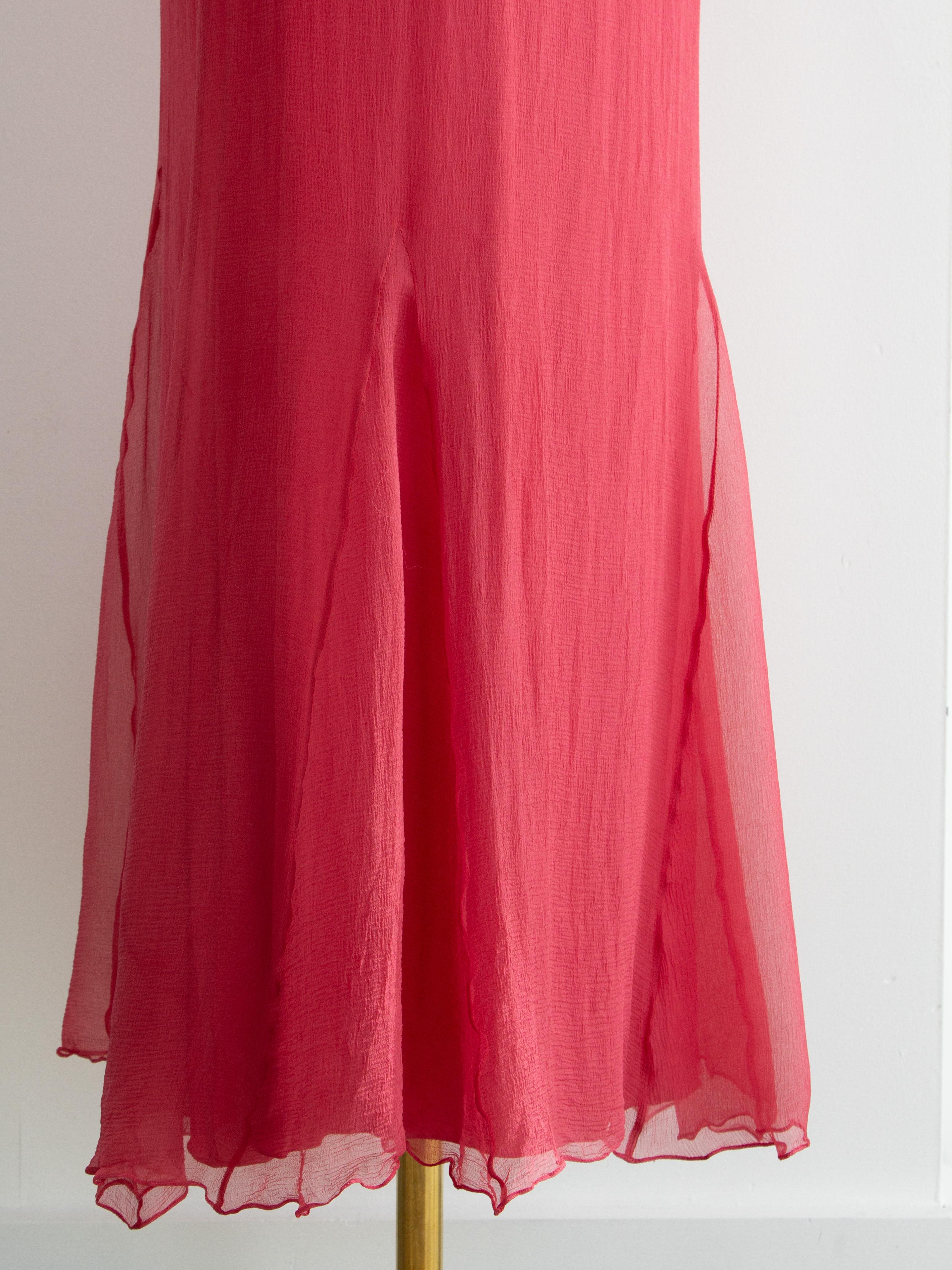 Christian Dior By John Galliano for Christian Dior 2000s Robe en soie froncée rose pastèque en vente 2