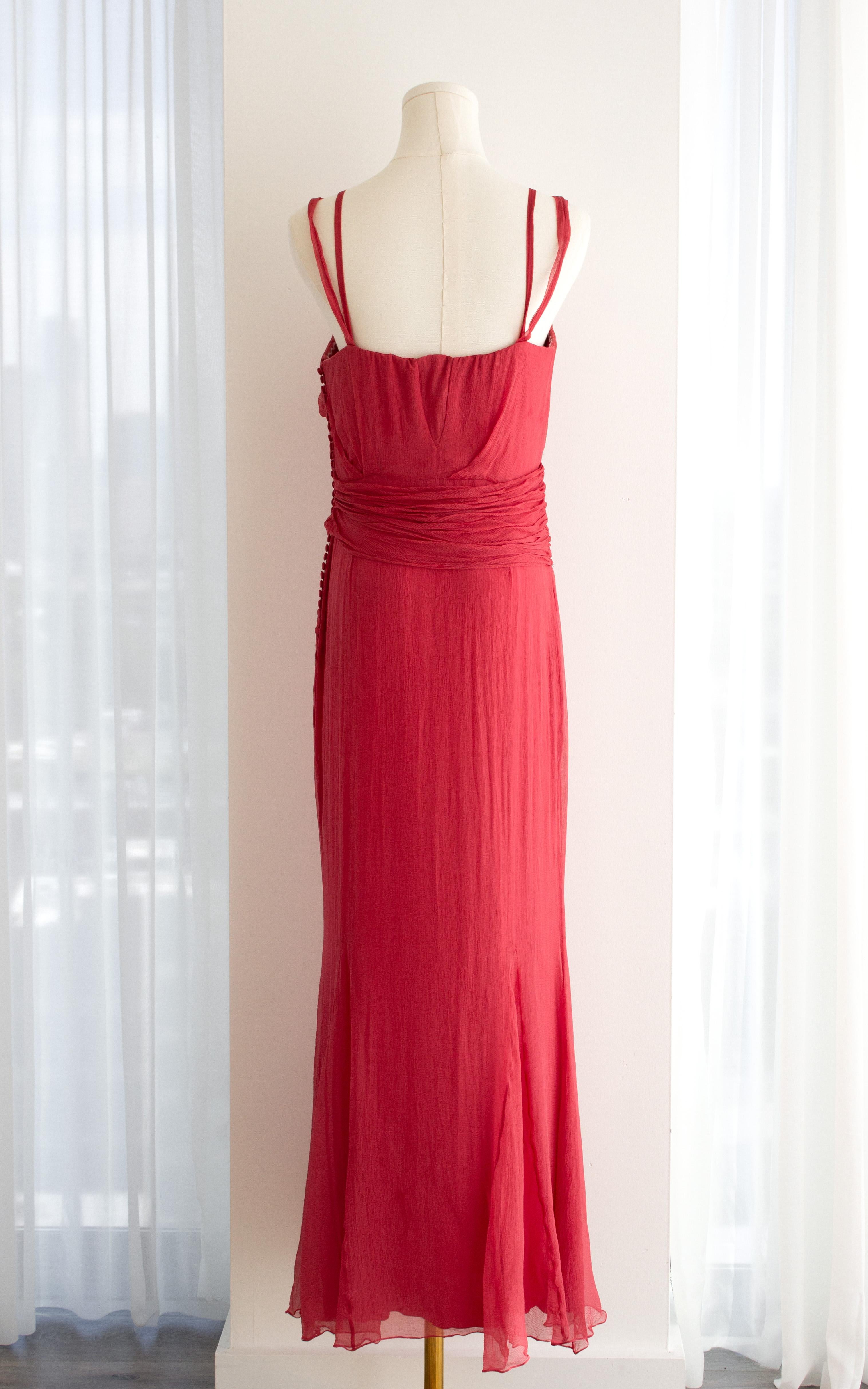 Christian Dior By John Galliano for Christian Dior 2000s Robe en soie froncée rose pastèque en vente 4