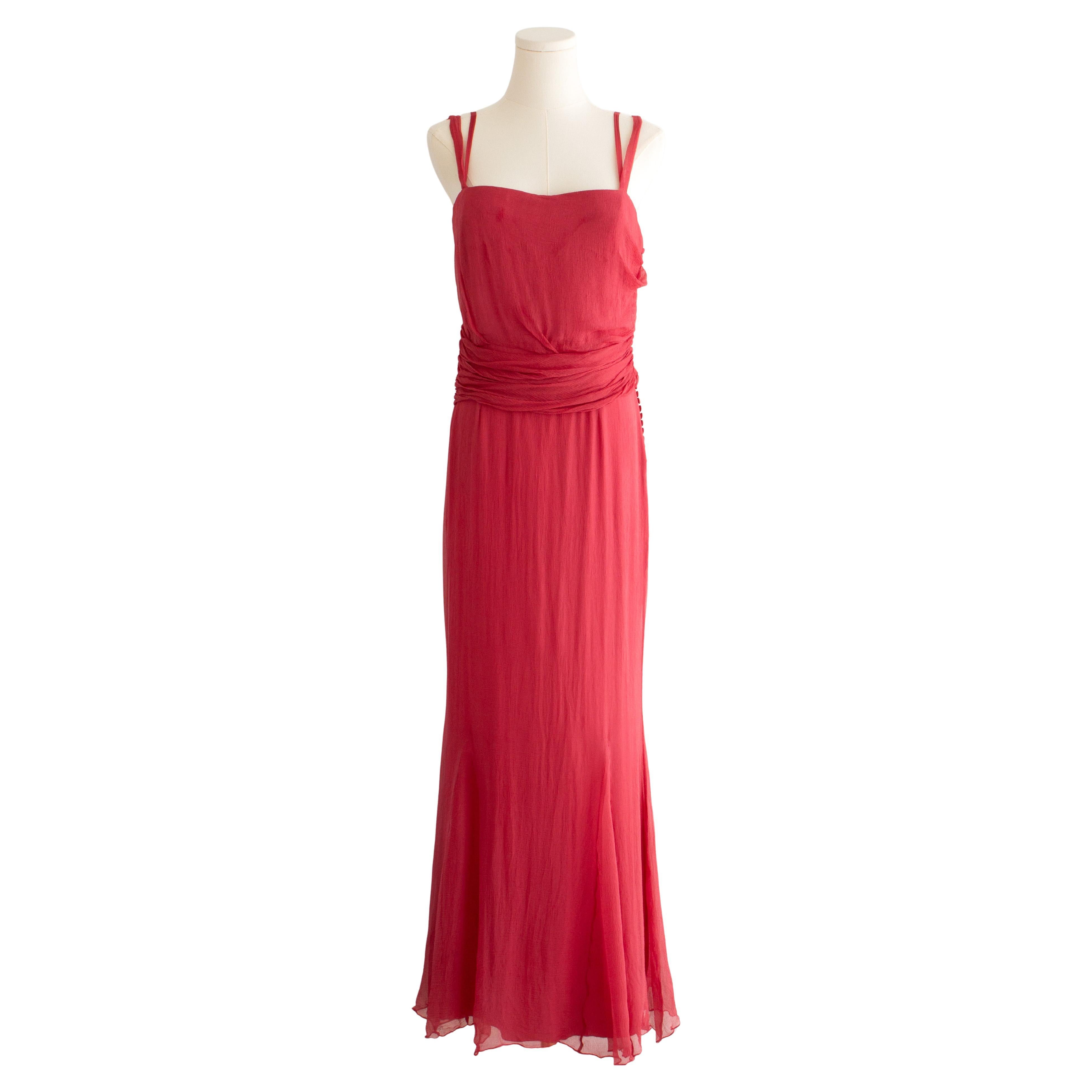 Christian Dior by John Galliano 2000s Wassermelonenrosa Gerafftes Seidenkleid