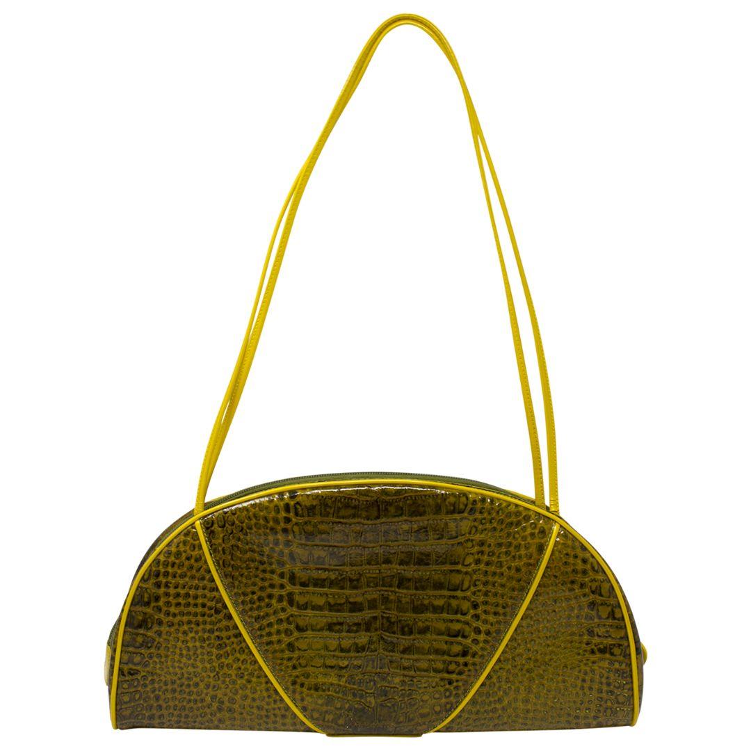 Christian Dior by John Galliano 2000s Yellow Croc Embossed Shoulder Bag In Excellent Condition For Sale In Atlanta, GA