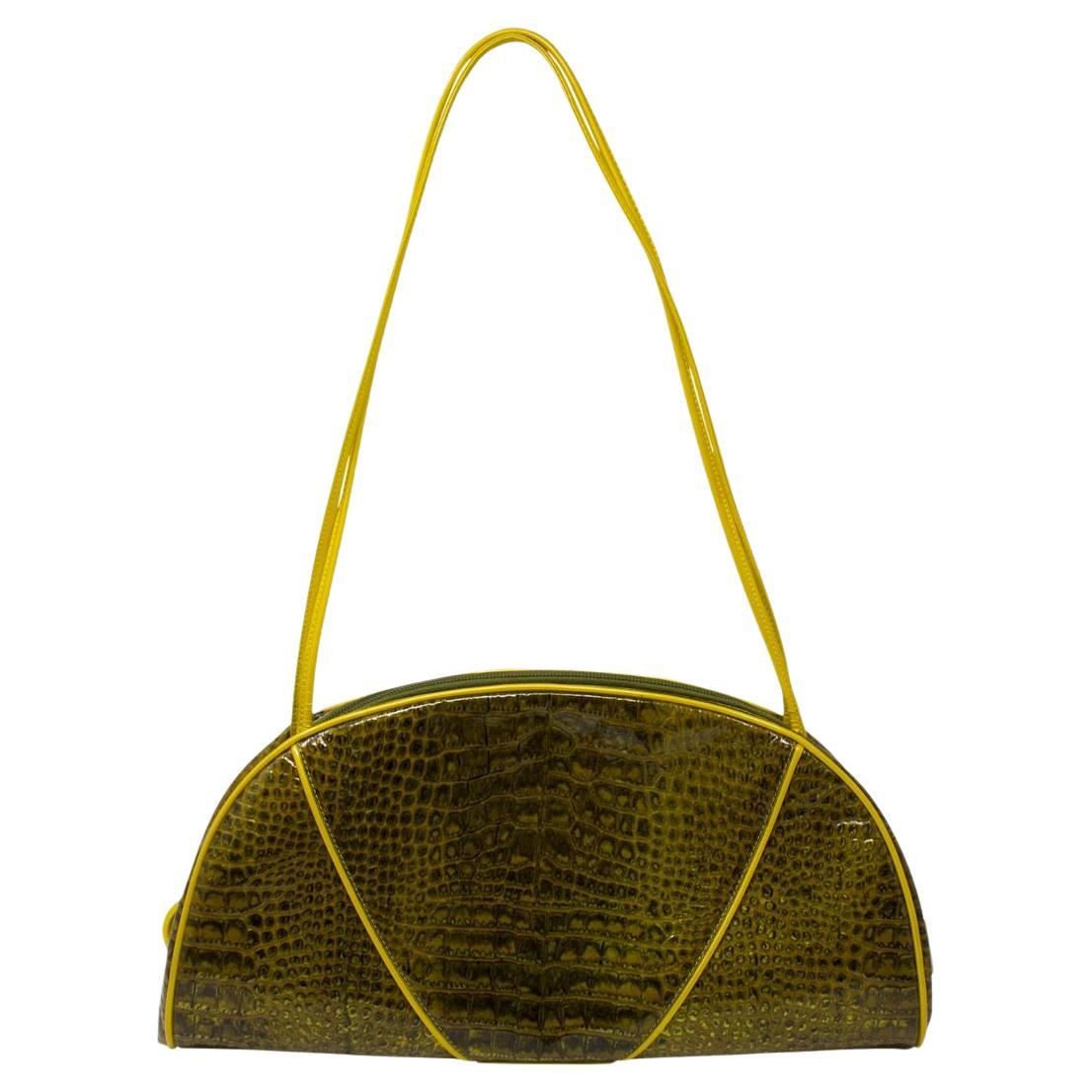 Christian Dior by John Galliano 2000s Yellow Croc Embossed Shoulder Bag For Sale