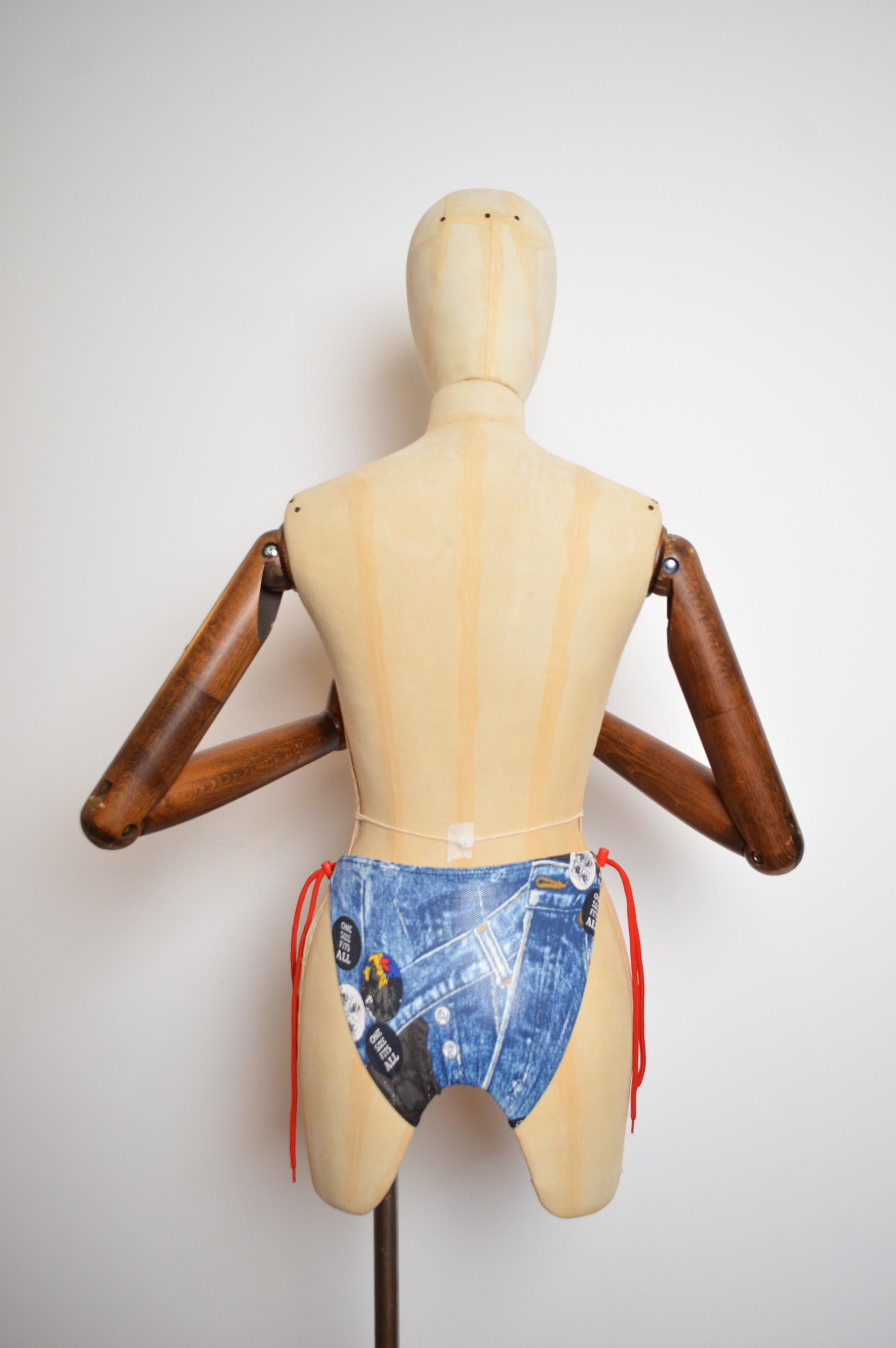 Christian Dior by John Galliano 2001 Denim-Bodyhose mit hoher Taille und Denim-Druck im Angebot 2