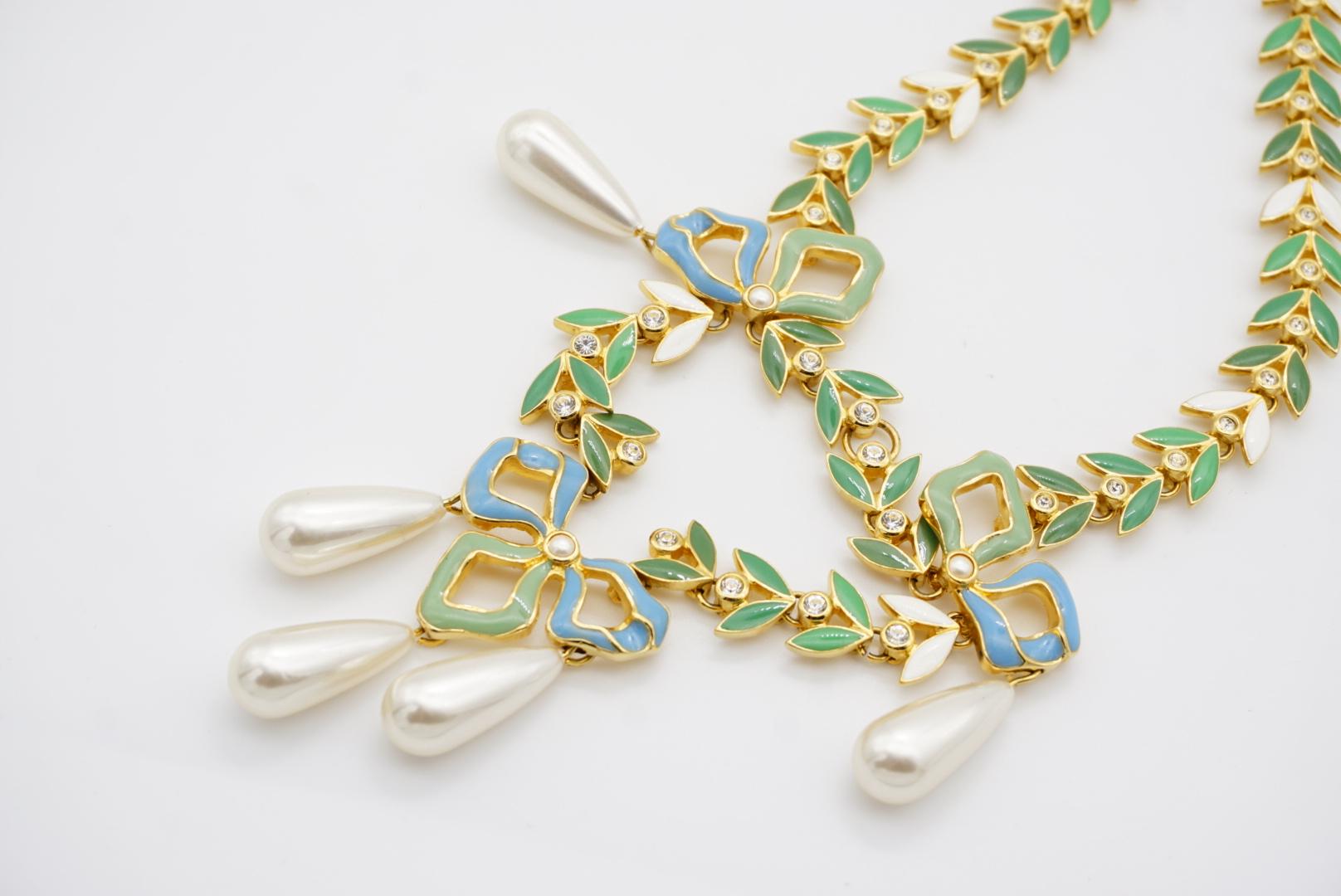 CHRISTIAN DIOR by John Galliano for Christian Dior 2001 Collana con nodo a nastro verde e ghirlande di perle in vendita 6