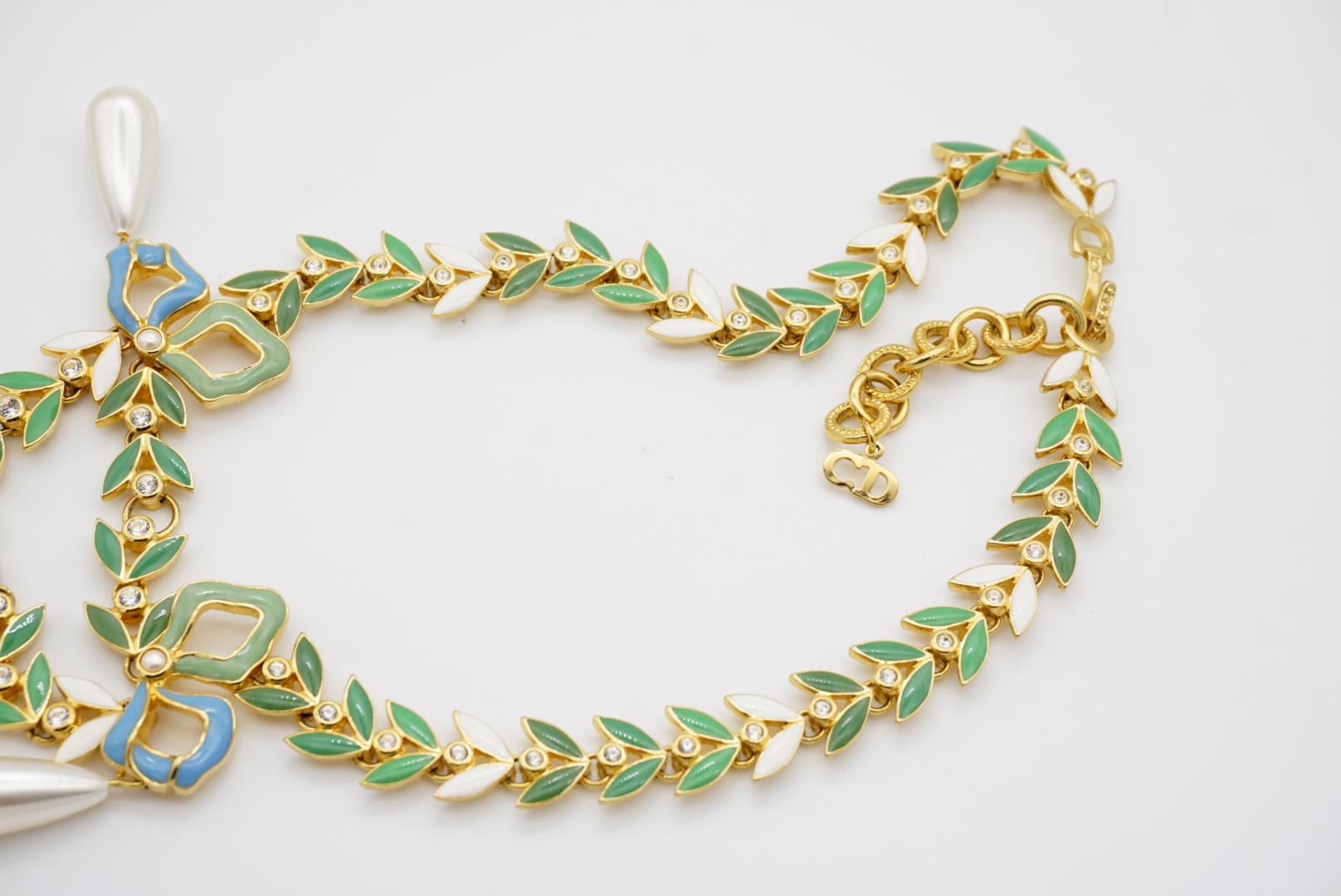 CHRISTIAN DIOR by John Galliano for Christian Dior 2001 Collana con nodo a nastro verde e ghirlande di perle in vendita 7