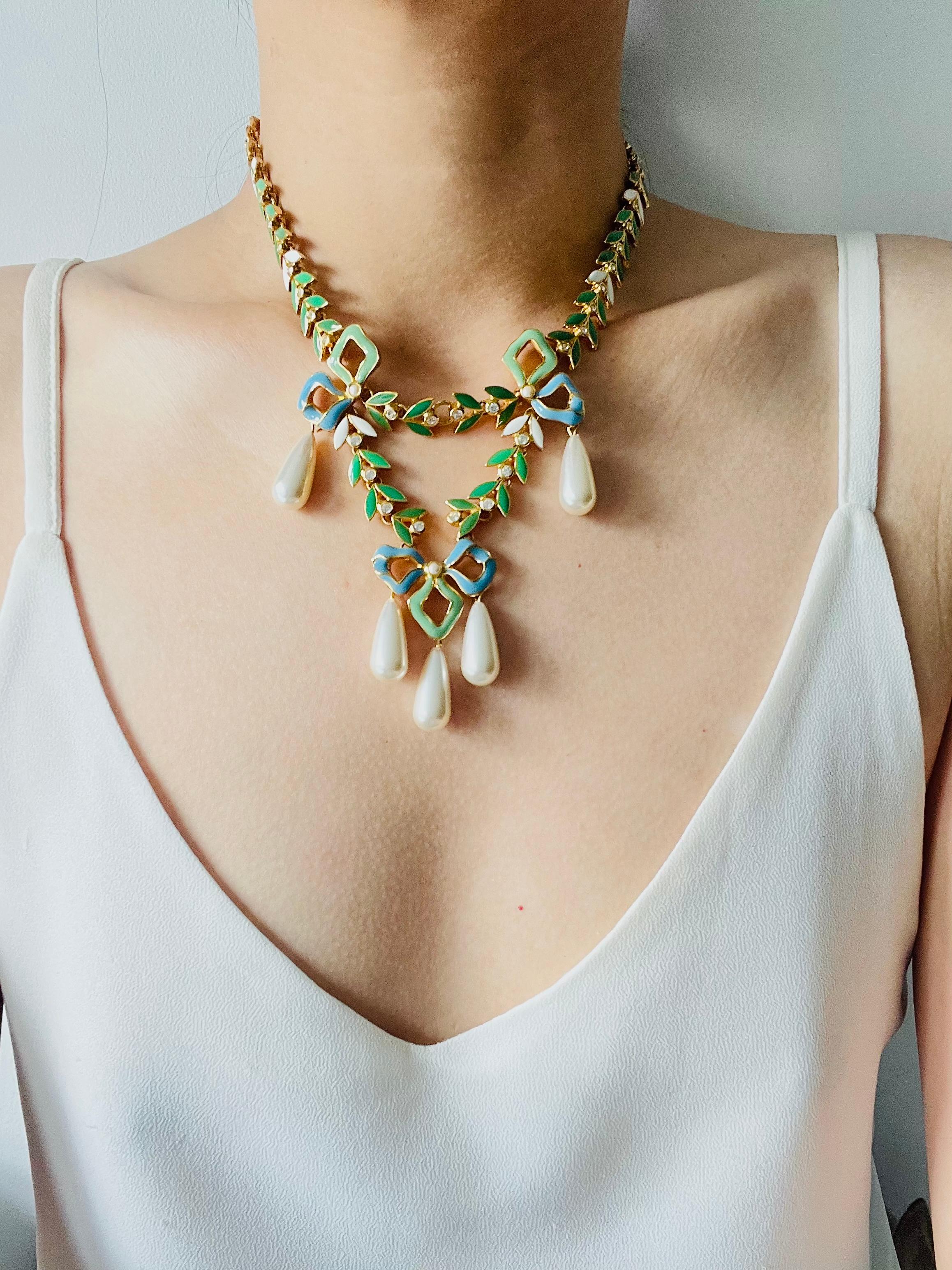 CHRISTIAN DIOR by John Galliano 2001 Green Ribbon Knot Garlands Pearls Necklace 2