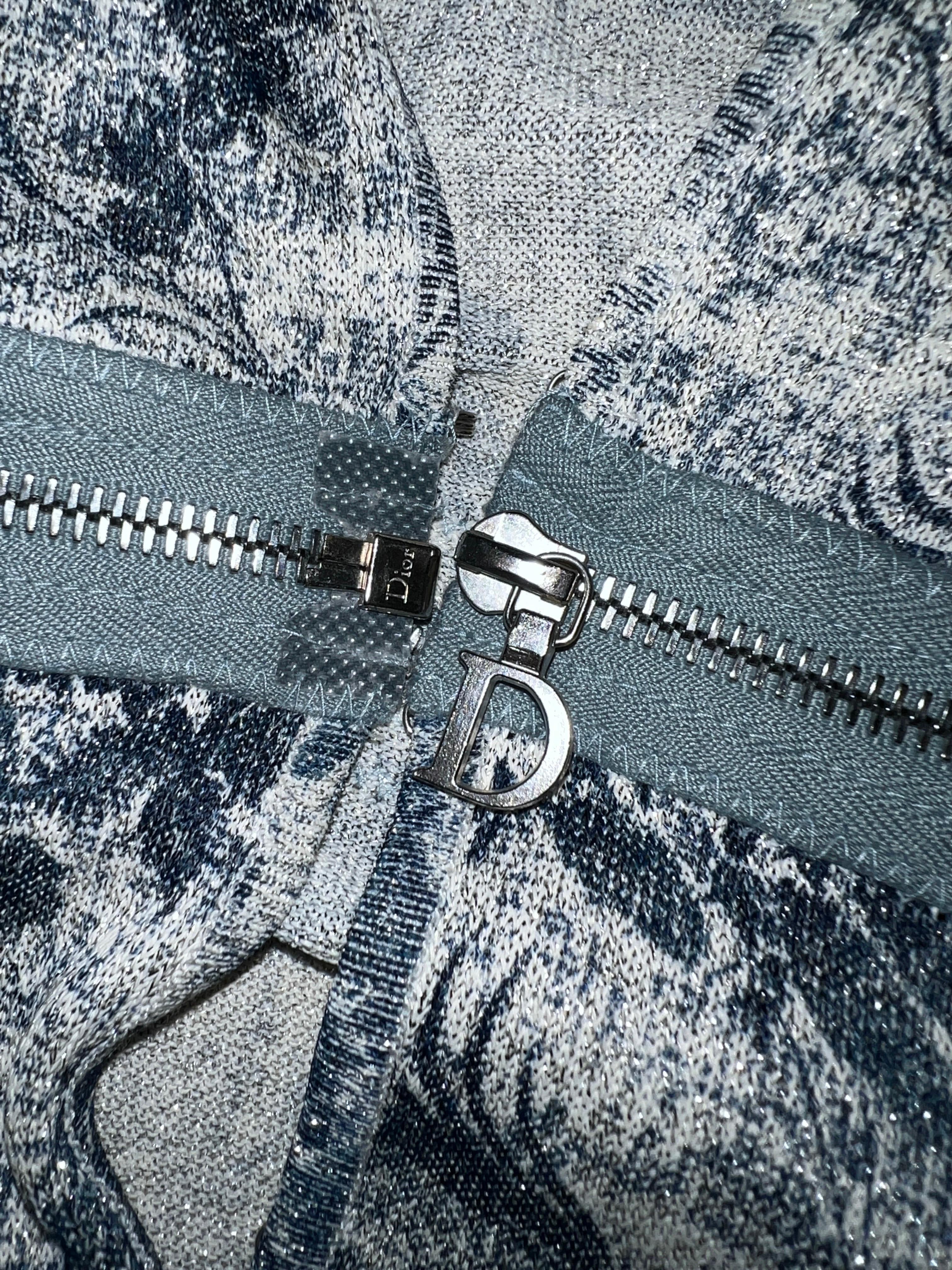 Women's CHRISTIAN DIOR by John Galliano 2001 Metallic Knit Twin Set Zipper Details 36 For Sale