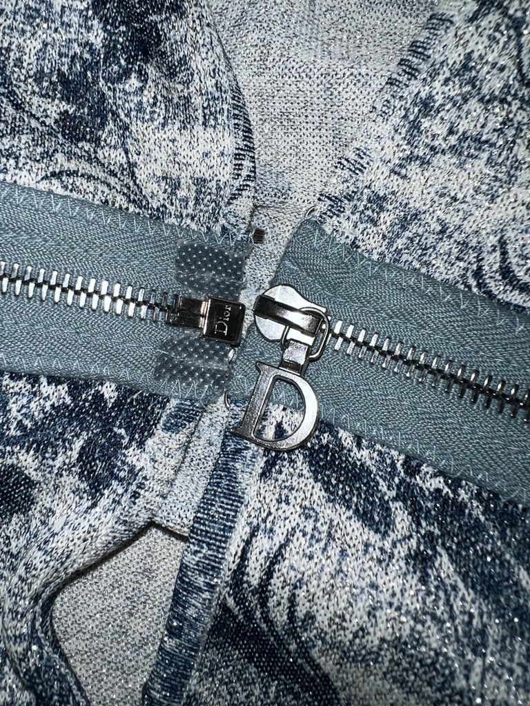 CHRISTIAN DIOR by John Galliano 2001 Metallic Knit Twin Set Zipper Details 36 For Sale 3