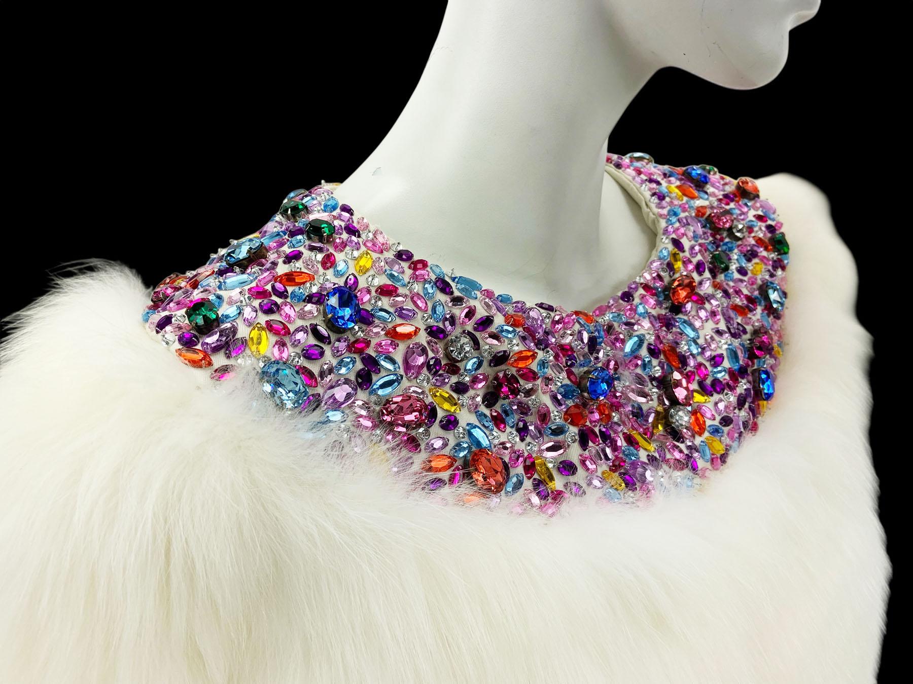 Christian Dior by John Galliano 2001 Cappotto in pelliccia di volpe bianca con colletto Jewell US 8 in vendita 5