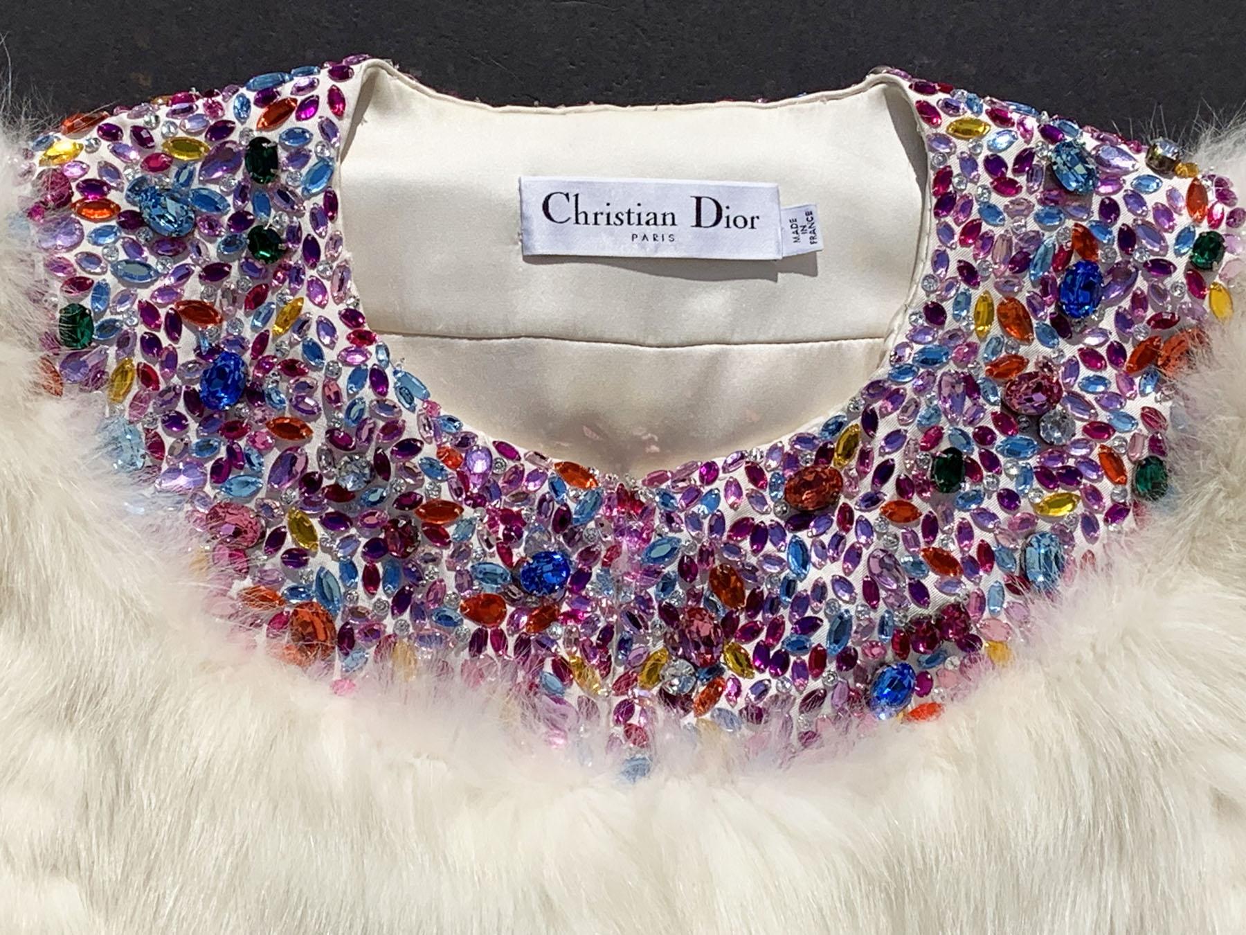 Christian Dior by John Galliano 2001 Cappotto in pelliccia di volpe bianca con colletto Jewell US 8 in vendita 7