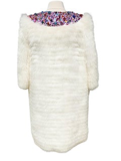 Christian Dior by John Galliano 2001 White Fox Fur Coat with Jeweled Collar US 8
