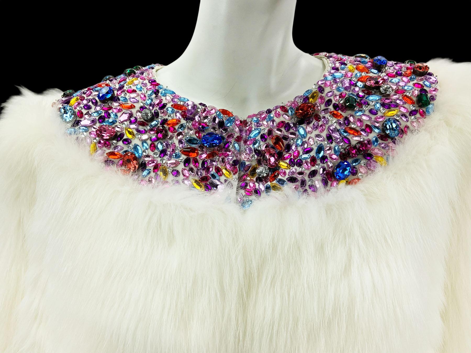 Christian Dior by John Galliano 2001 Cappotto in pelliccia di volpe bianca con colletto Jewell US 8 in vendita 4
