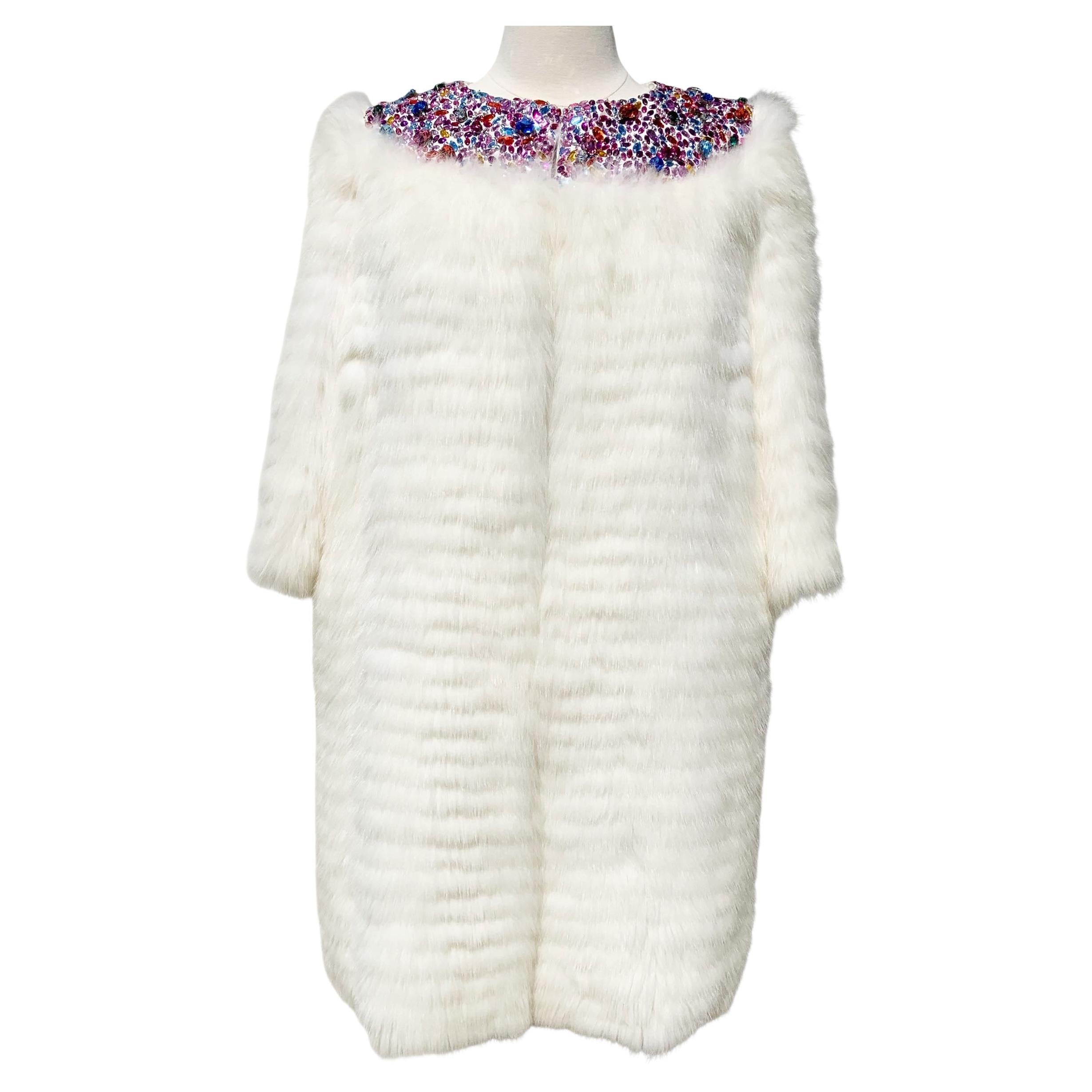 Christian Dior by John Galliano 2001 Cappotto in pelliccia di volpe bianca con colletto Jewell US 8 in vendita