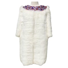 Christian Dior by John Galliano 2001 White Fox Fur Coat with Jeweled Collar US 8