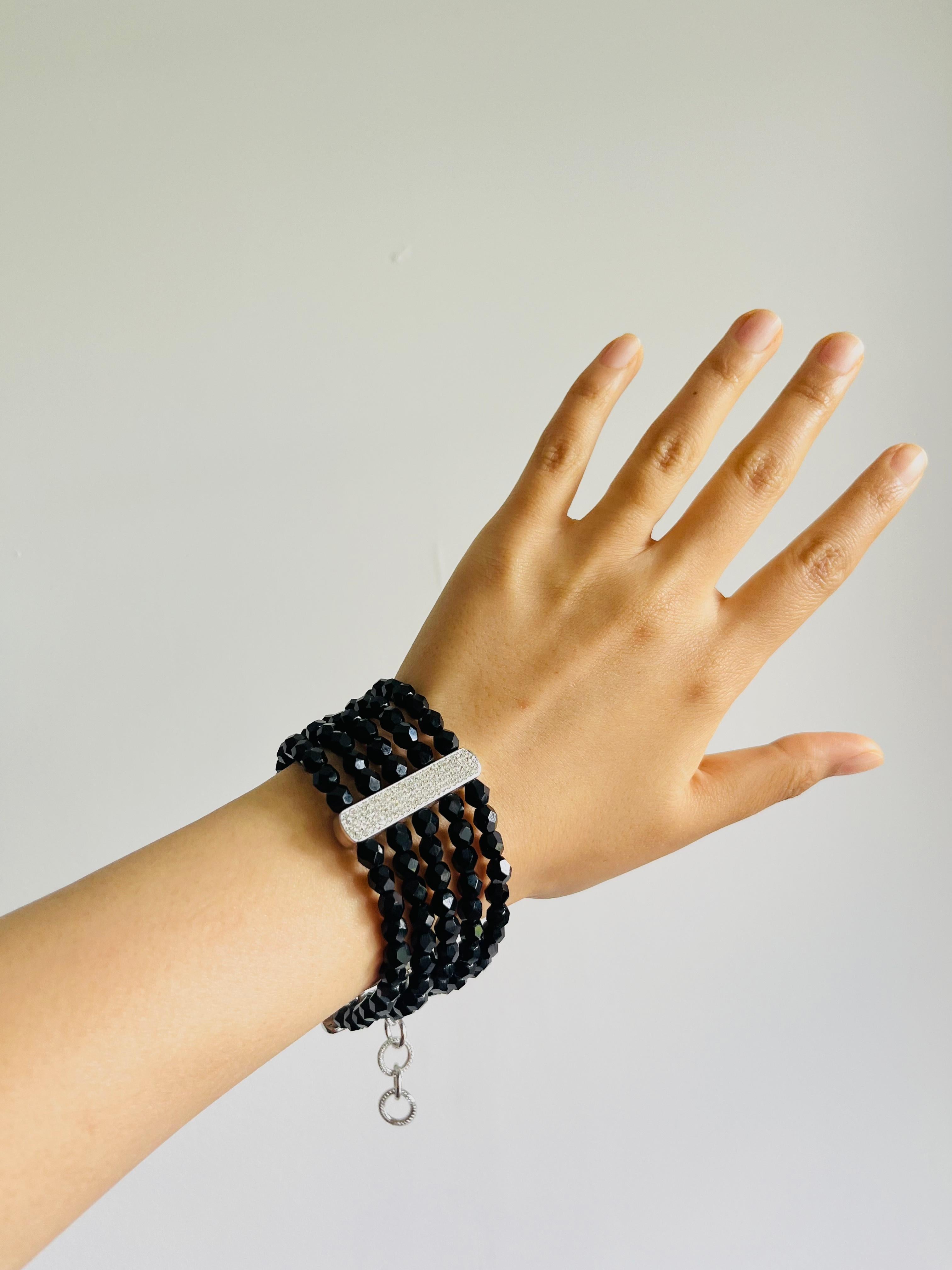 Christian Dior by John Galliano 2002 Lagen Schwarz Perlen Kristalle Silber Armband im Angebot 3