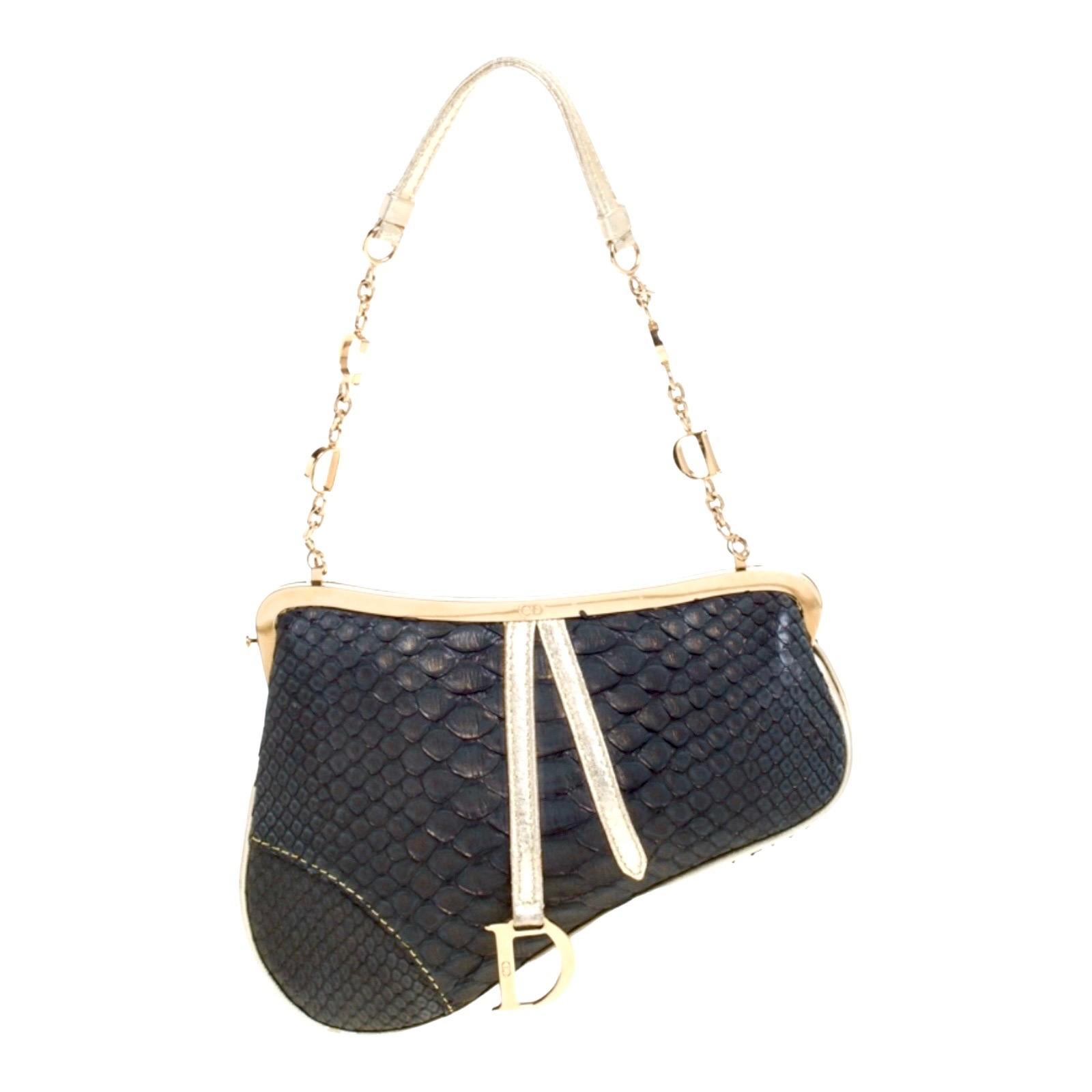 Christian Dior by John Galliano 2002 Matte Python Skin Saddle Bag & Mirror In Good Condition In Switzerland, CH