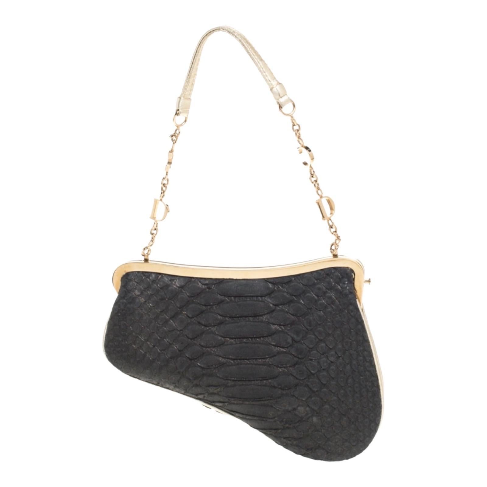 Women's Christian Dior by John Galliano 2002 Matte Python Skin Saddle Bag & Mirror