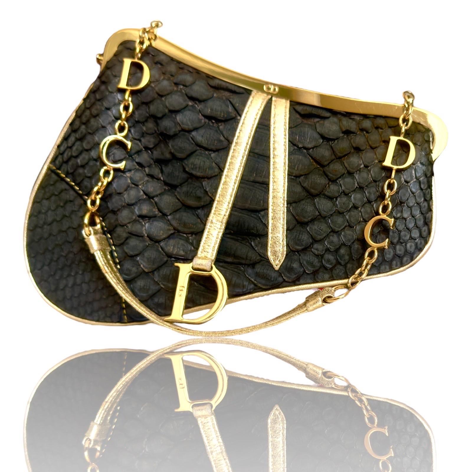 Christian Dior by John Galliano 2002 Matte Python Skin Saddle Bag & Mirror 1