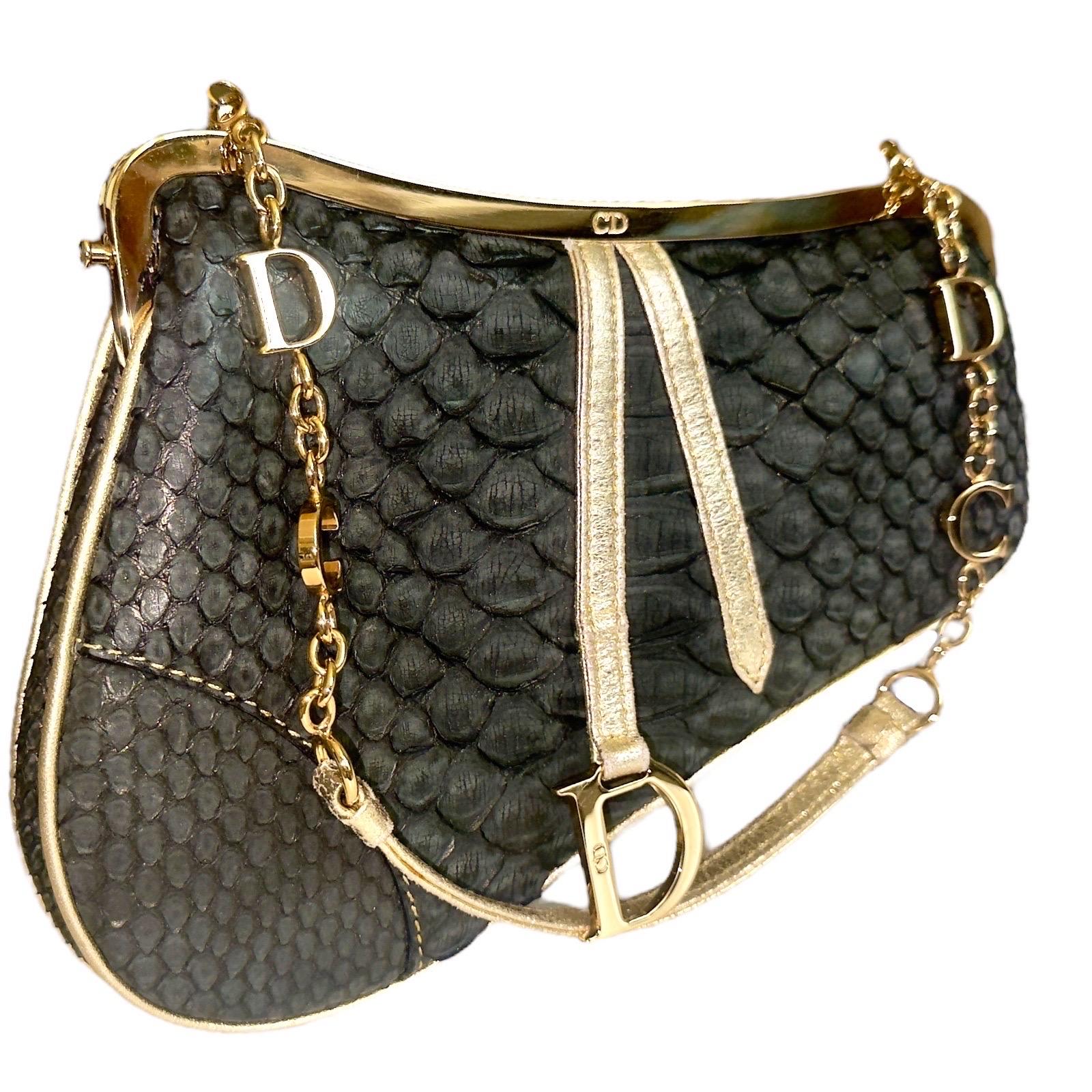 Christian Dior by John Galliano 2002 Matte Python Skin Saddle Bag & Mirror 3