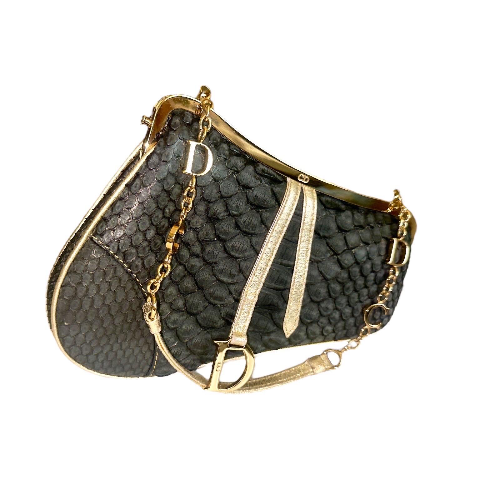 Christian Dior by John Galliano 2002 Matte Python Skin Saddle Bag & Mirror 4