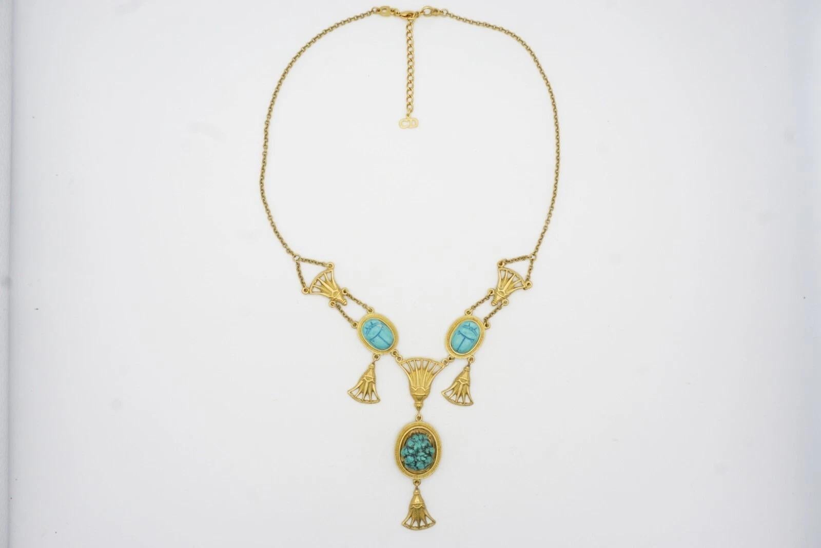 CHRISTIAN DIOR by John Galliano 2004 Egyptian Revival Turquoise Scarab Necklace For Sale 11