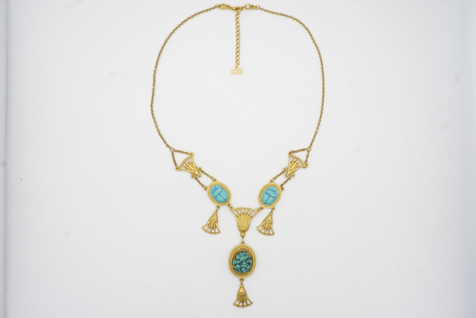 CHRISTIAN DIOR by John Galliano 2004 Egyptian Revival Turquoise Scarab Necklace 4