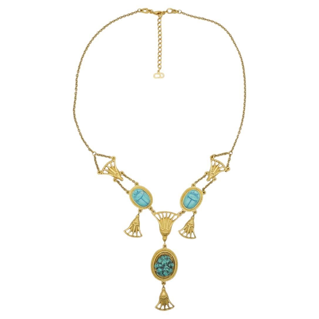 CHRISTIAN DIOR by John Galliano 2004 Egyptian Revival Turquoise Scarab Necklace For Sale