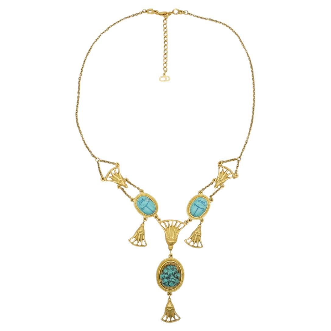 CHRISTIAN DIOR by John Galliano 2004 Egyptian Revival Turquoise Scarab Necklace For Sale