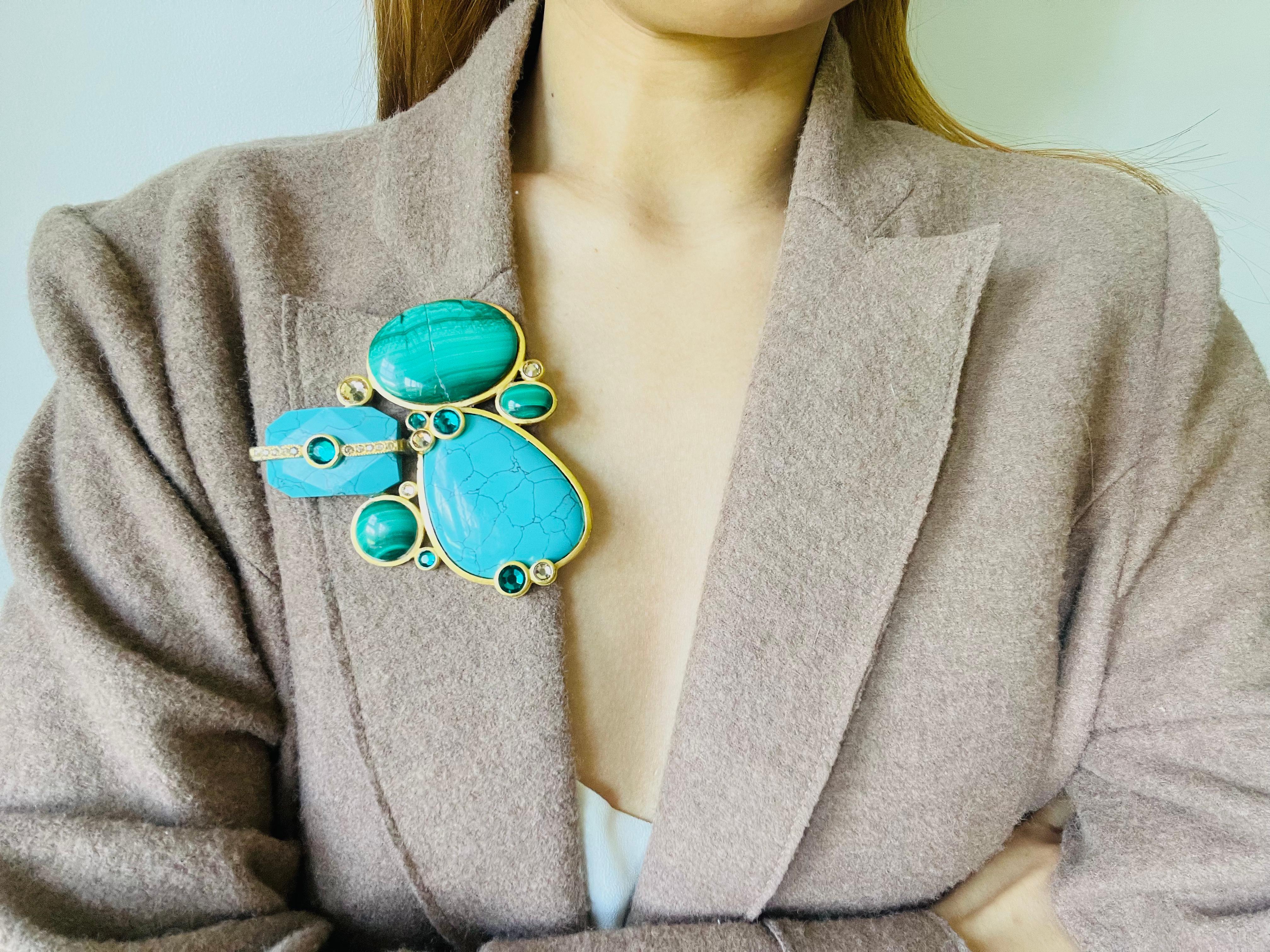 CHRISTIAN DIOR by John Galliano 2004 Huge Egyptian Revival Turquoise Brooch For Sale 1