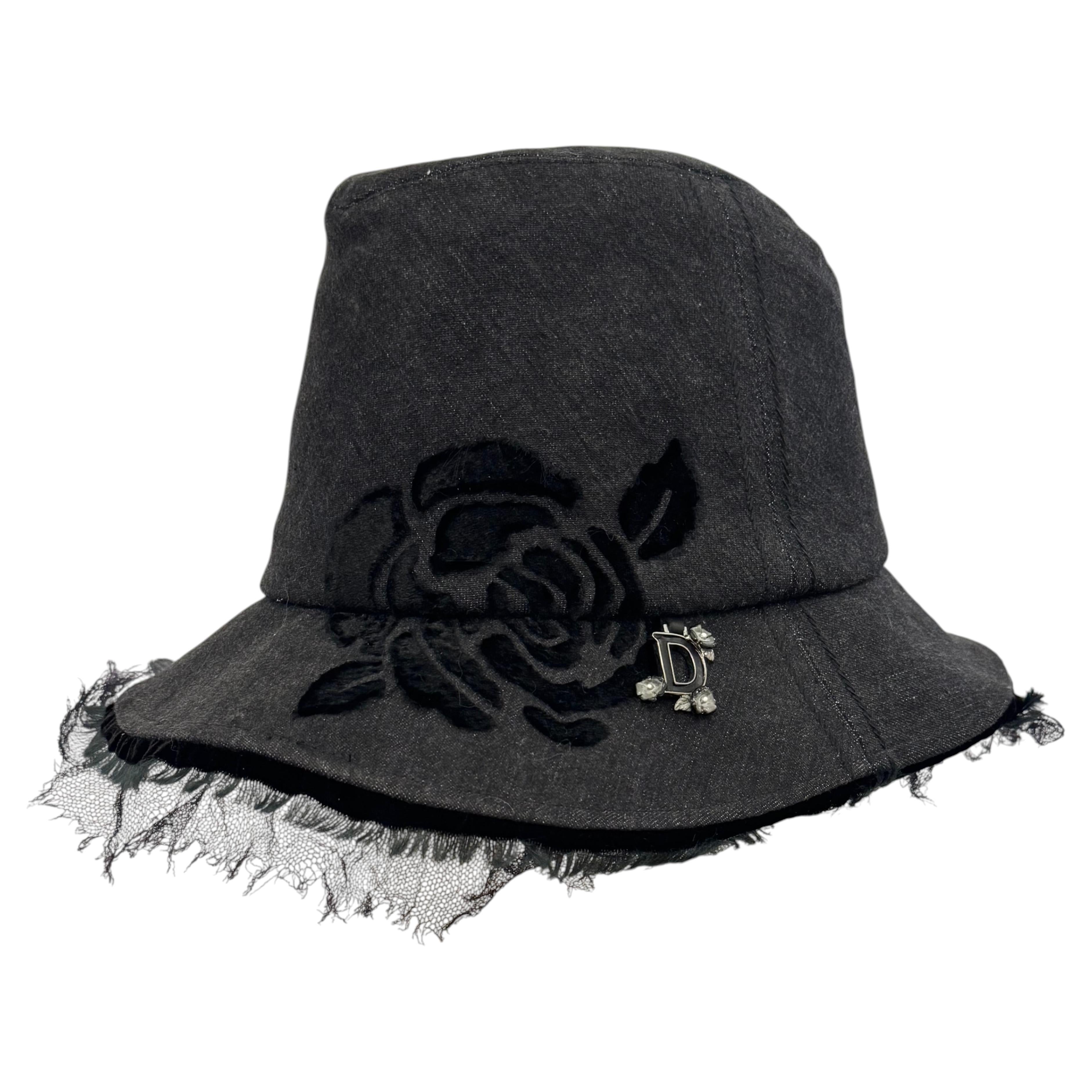 Christian Dior by John Galliano 2005 collection black denim and lace hat en vente