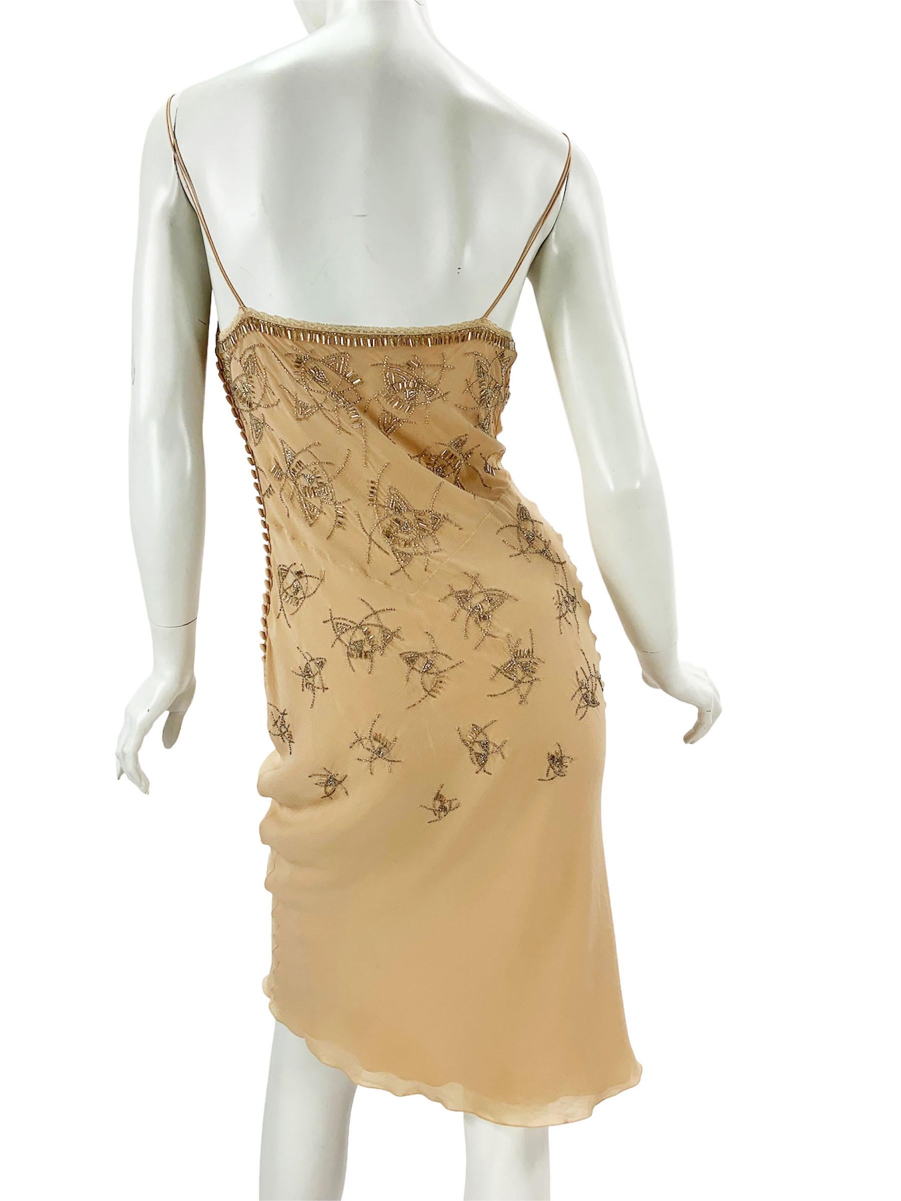 Women's Christian Dior by John Galliano 2005 Silk Nude Embellished Dress Fr. 36 and 42