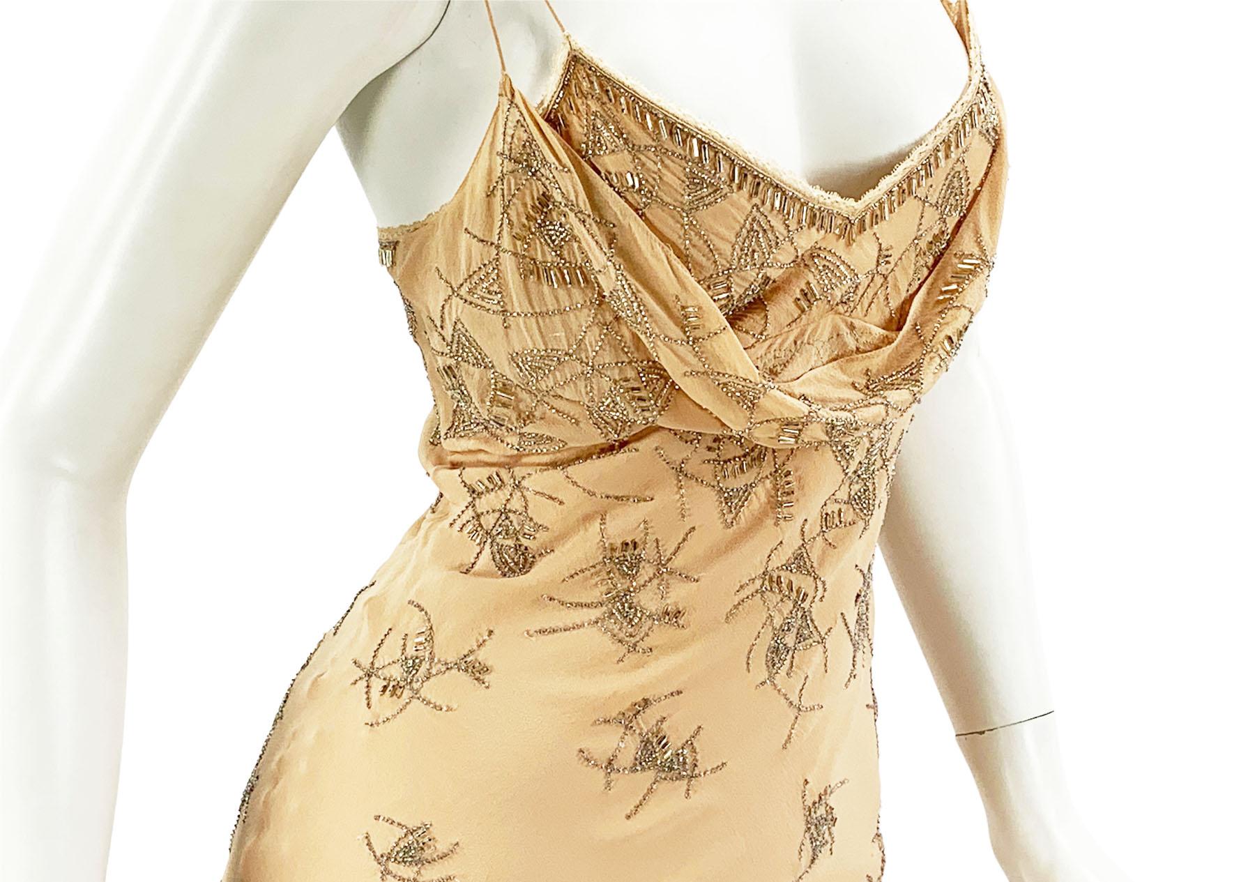Christian Dior by John Galliano 2005 Silk Nude Embellished Dress Fr. 36 and 42 2