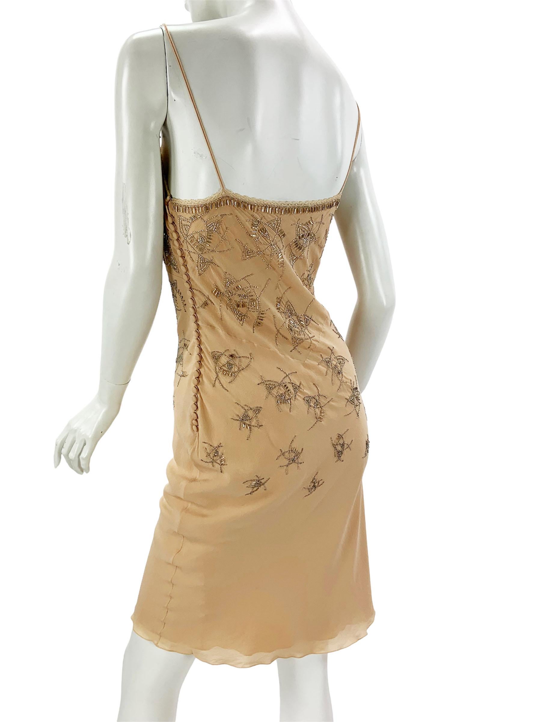 Beige Christian Dior by John Galliano 2005 Silk Nude Embellished Dress Fr. 42 For Sale