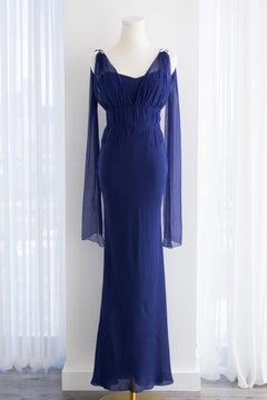 Christian Dior by John Galliano 2006 Sapphire Blue Ruched Gown