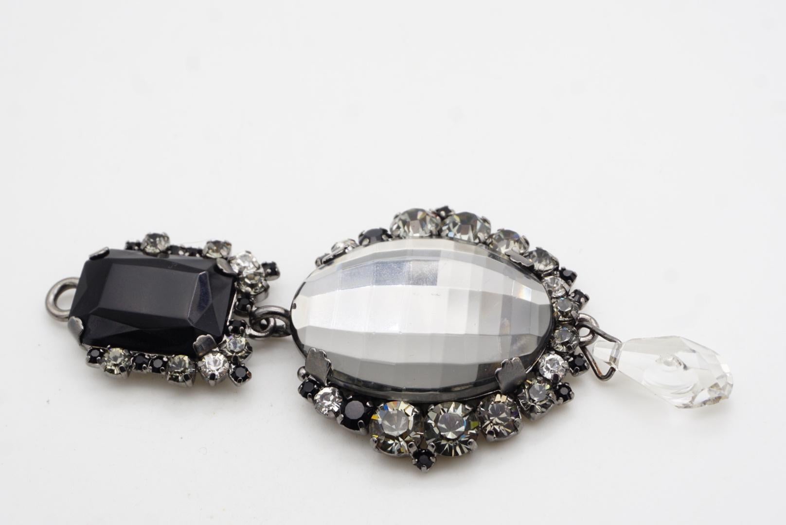 CHRISTIAN DIOR by John Galliano 2007 Large Grey Oval Black Crystal Drop Pendant For Sale 5