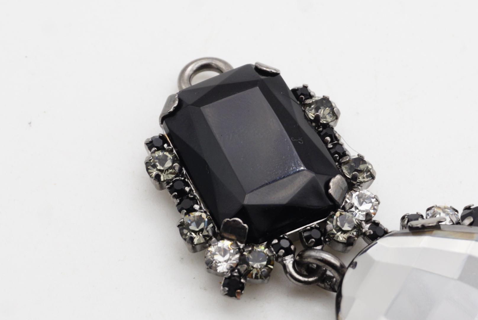 CHRISTIAN DIOR by John Galliano 2007 Large Grey Oval Black Crystal Drop Pendant For Sale 6