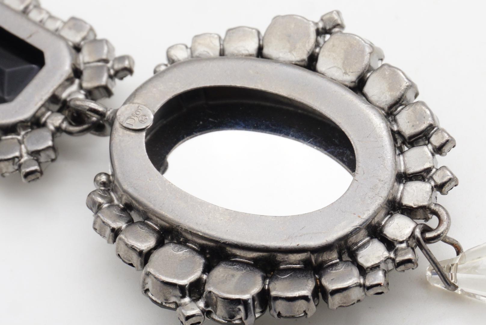 CHRISTIAN DIOR by John Galliano 2007 Large Grey Oval Black Crystal Drop Pendant For Sale 9