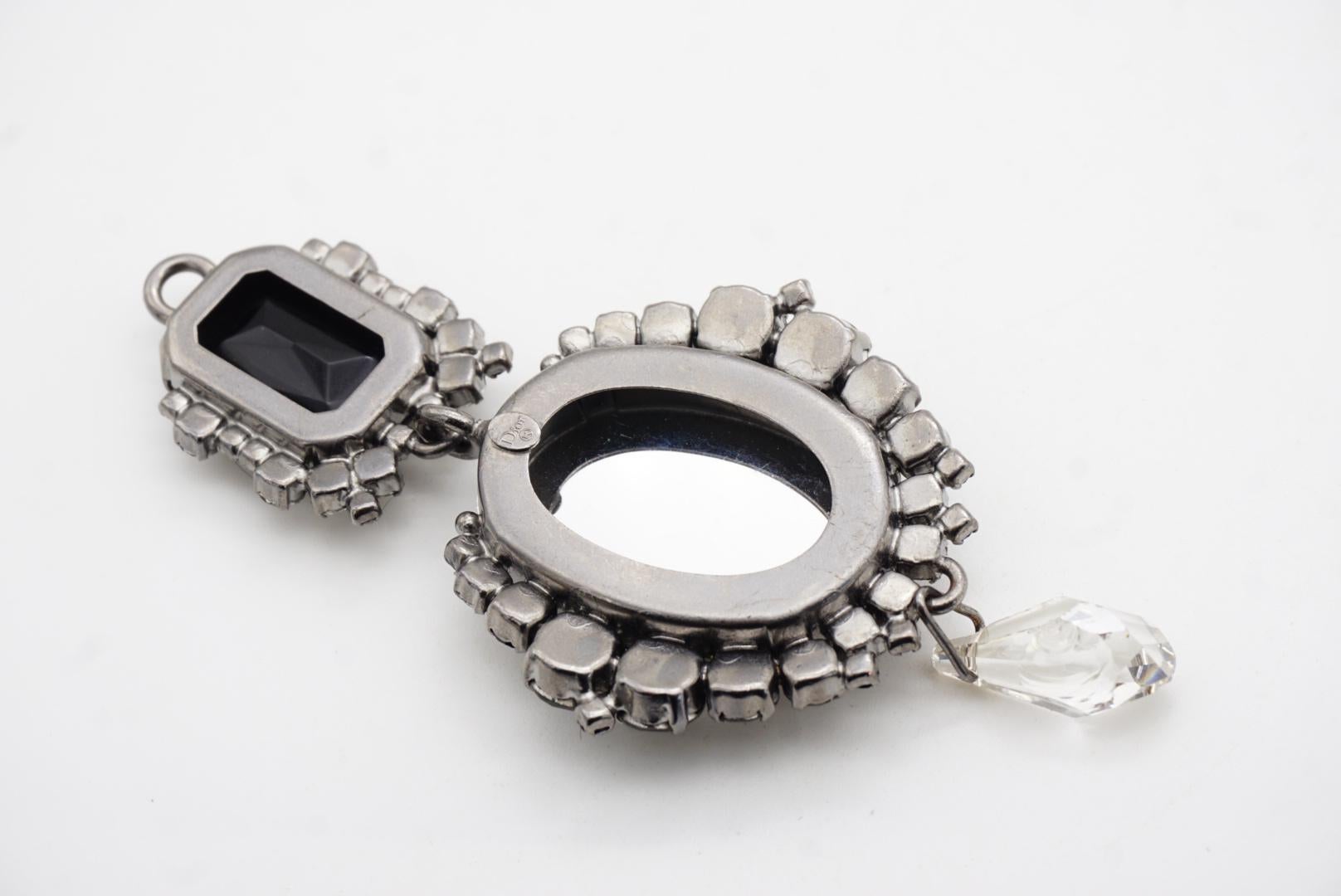 CHRISTIAN DIOR by John Galliano 2007 Large Grey Oval Black Crystal Drop Pendant For Sale 10